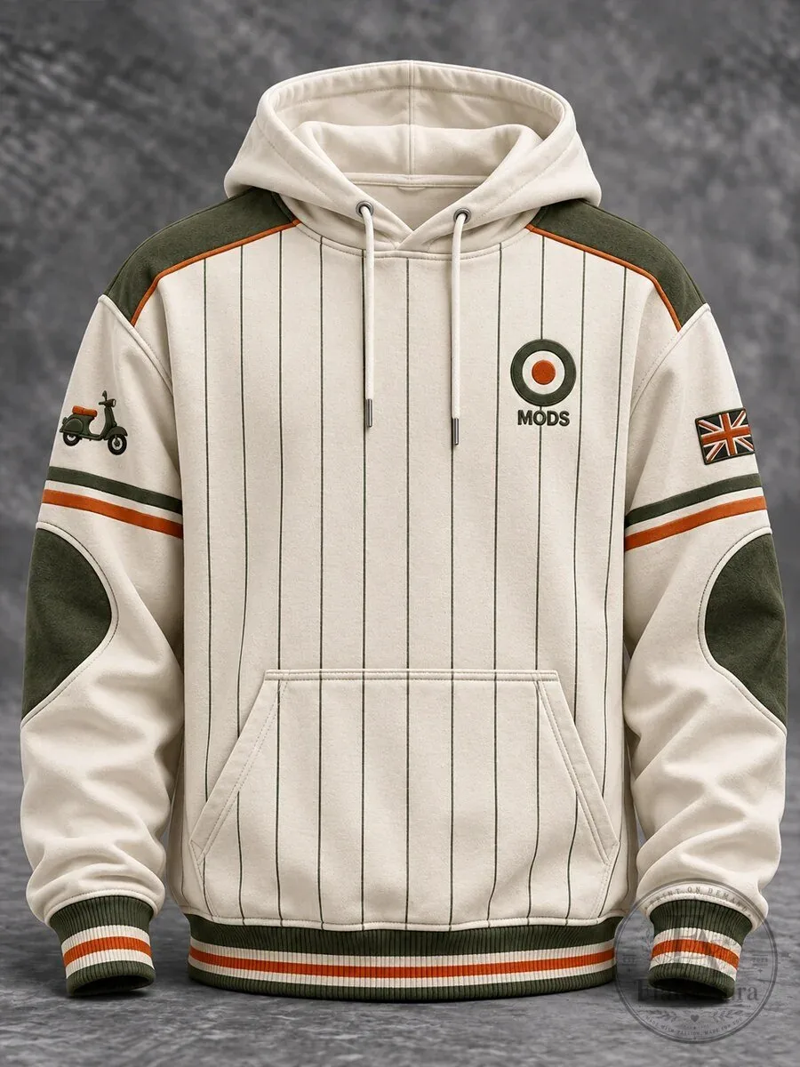 British Mod Target Scooter Design Striped Pullover Hoodie