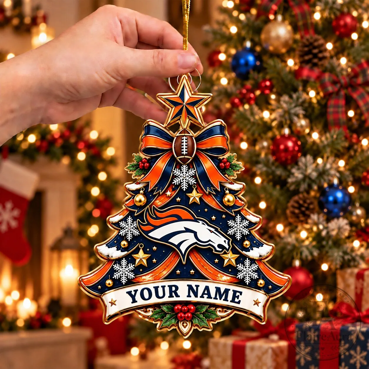 Denver Broncos Christmas Tree Ornament Custom Name Football Team Fan Gift