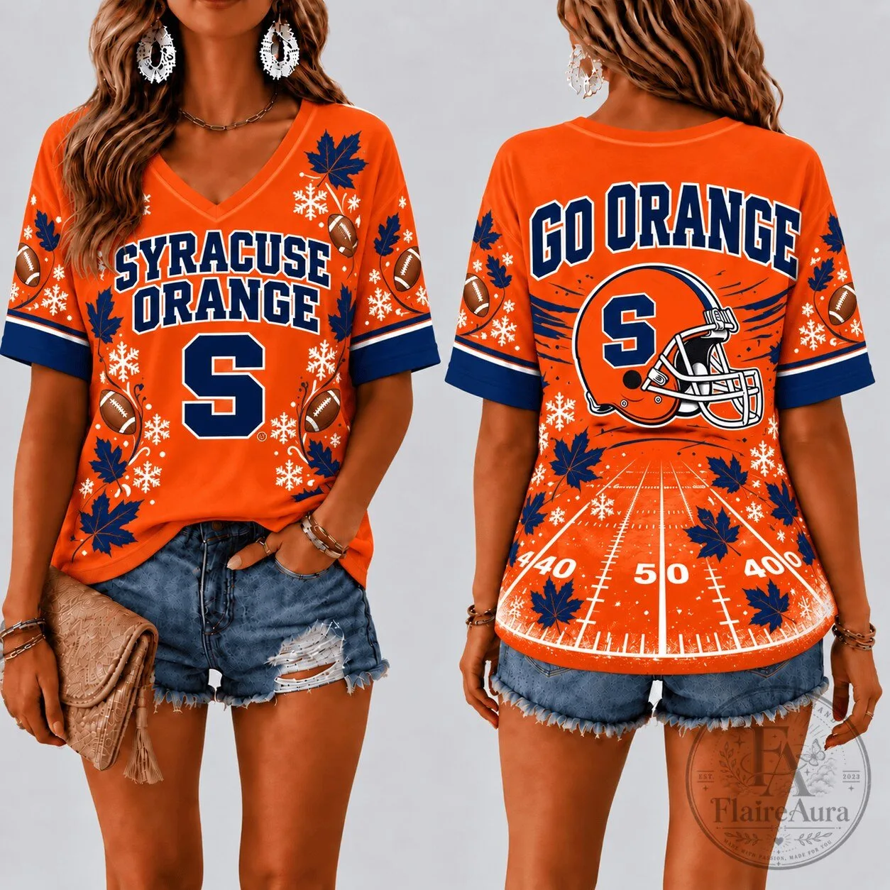 Syracuse Orange Football Team Fall Season V-Neck T-Shirt