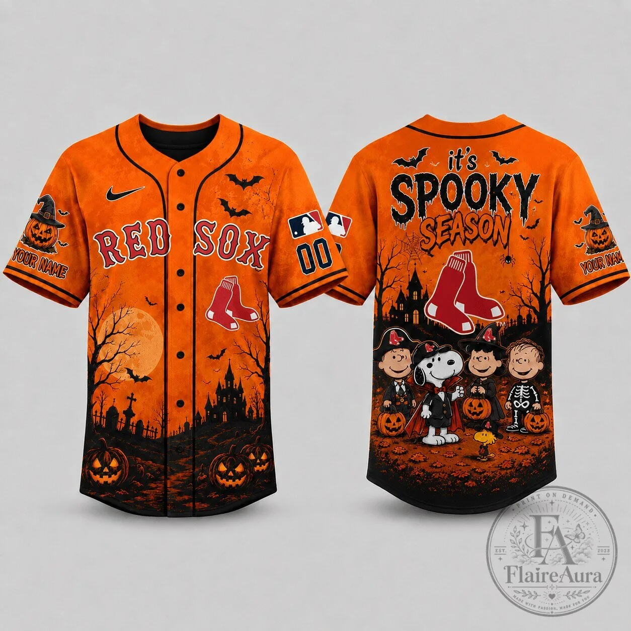 Boston Red Sox Baseball Halloween Snoopy It's Spooky Season Custom Jersey