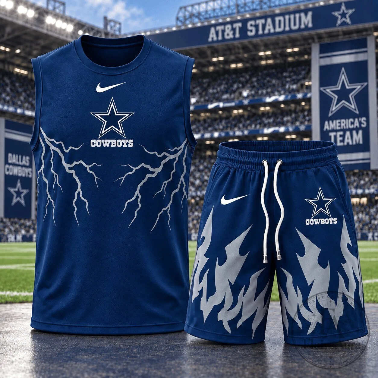 Dallas Cowboys Shirt and Shorts Set with Lightning and Flame Graphics