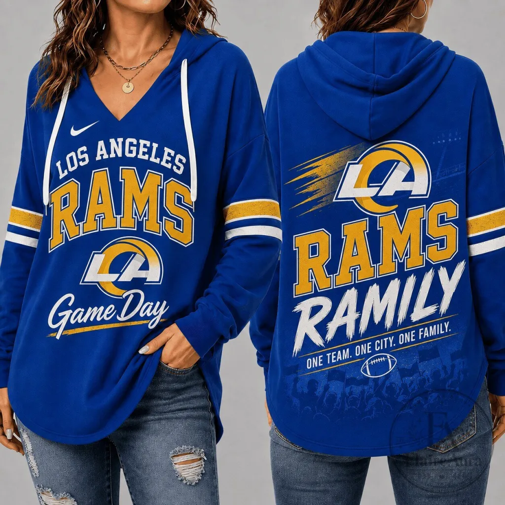 Los Angeles Rams Game Day Family Blue V-Neck Women's Hoodie