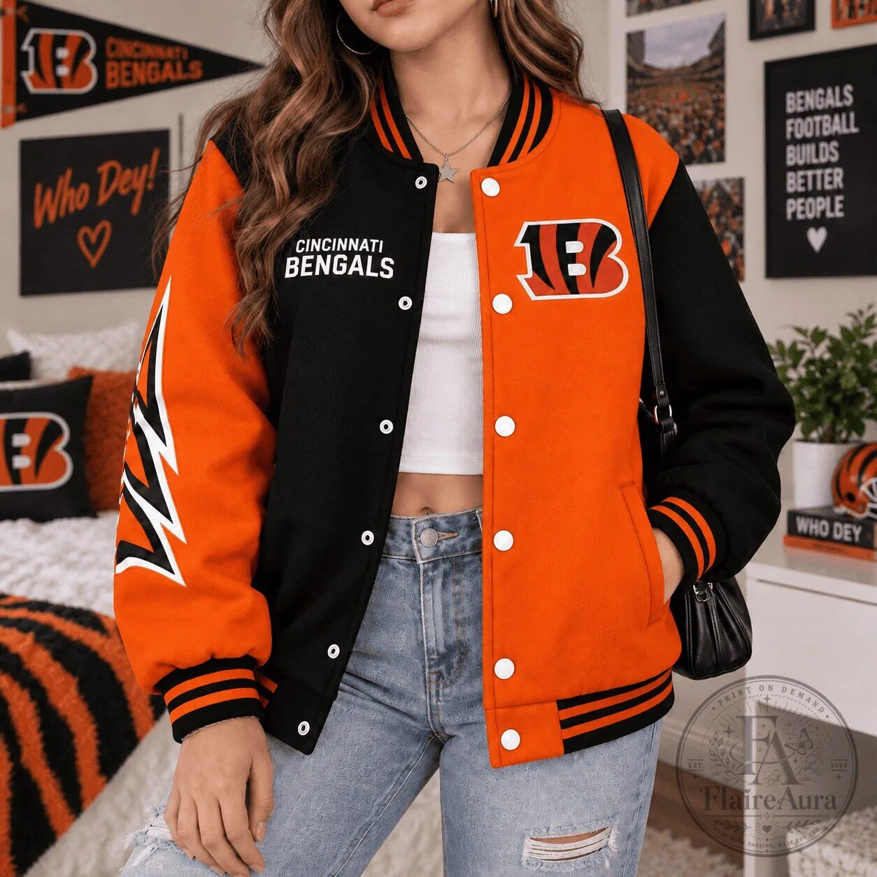 Cincinnati Bengals NFL Team Legacy Game Day Bomber Jacket