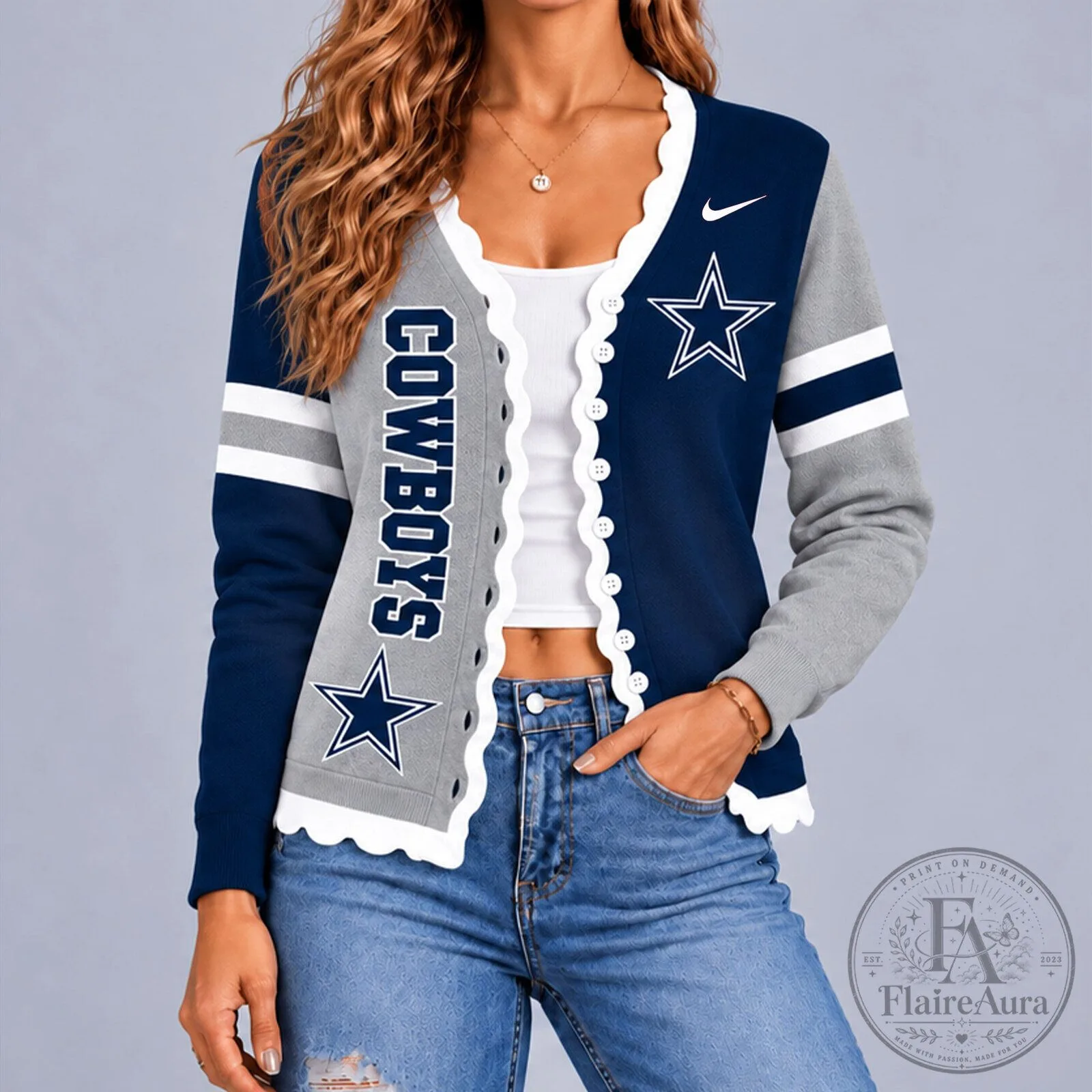 Dallas Cowboys NFL Game Day Ready Scalloped Cardigan