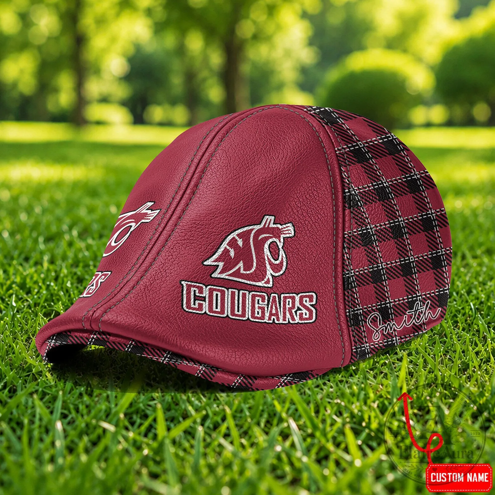 Washington State Cougars Personalized Plaid Flat Cap