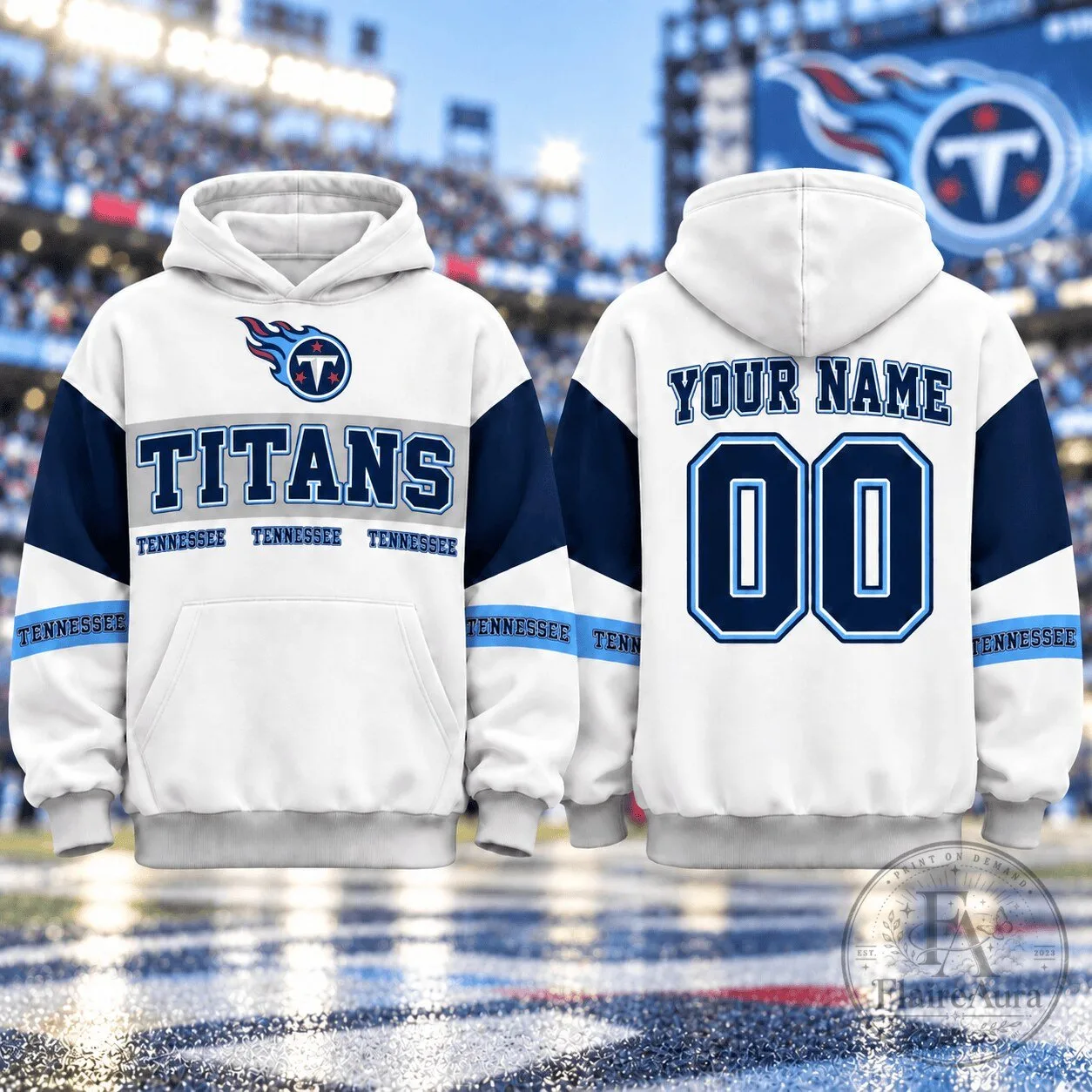 Tennessee Titans National Football League Custom Name Number White Hoodie