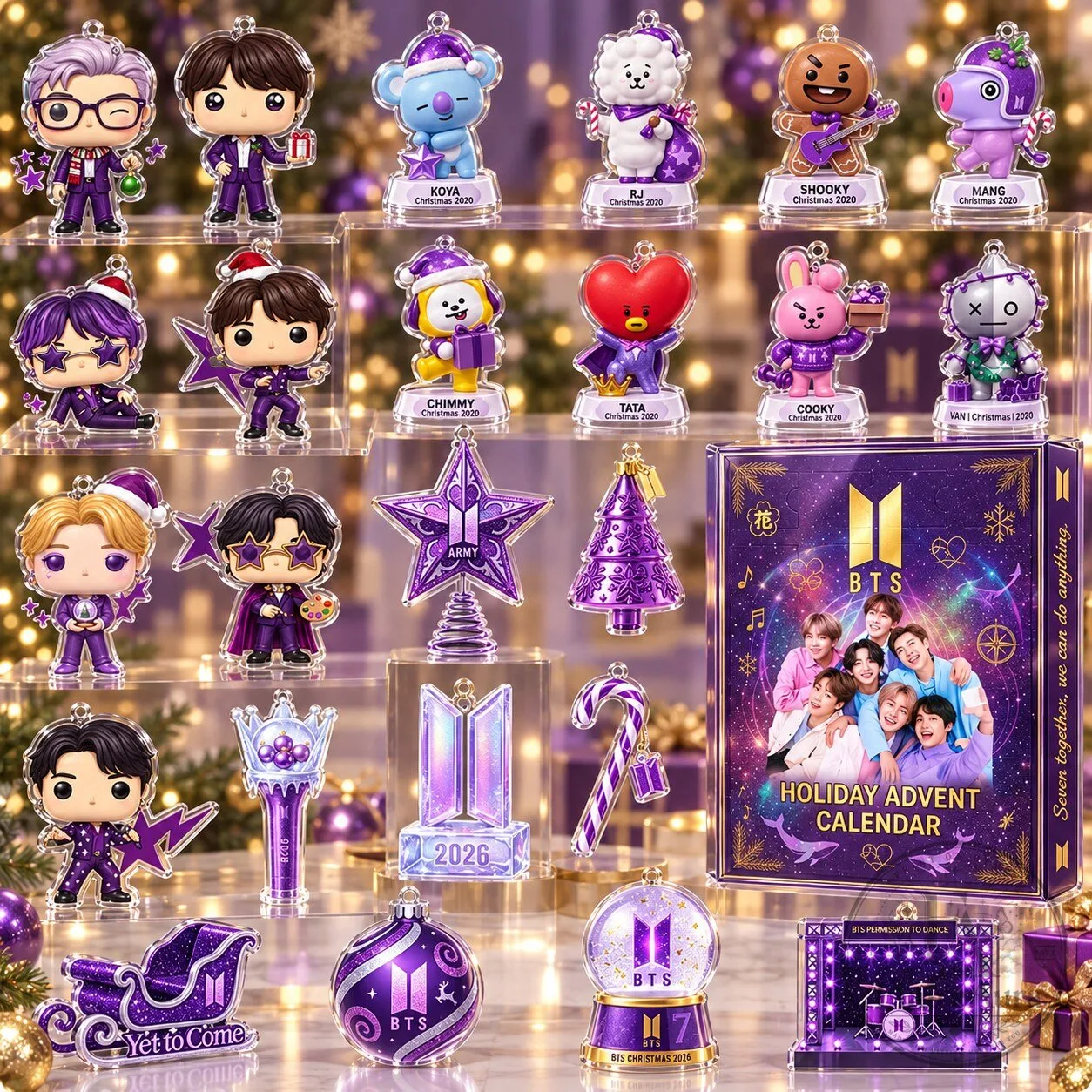BTS Bangtan Boys Christmas Holiday Advent Calendar Acrylic Ornament Set