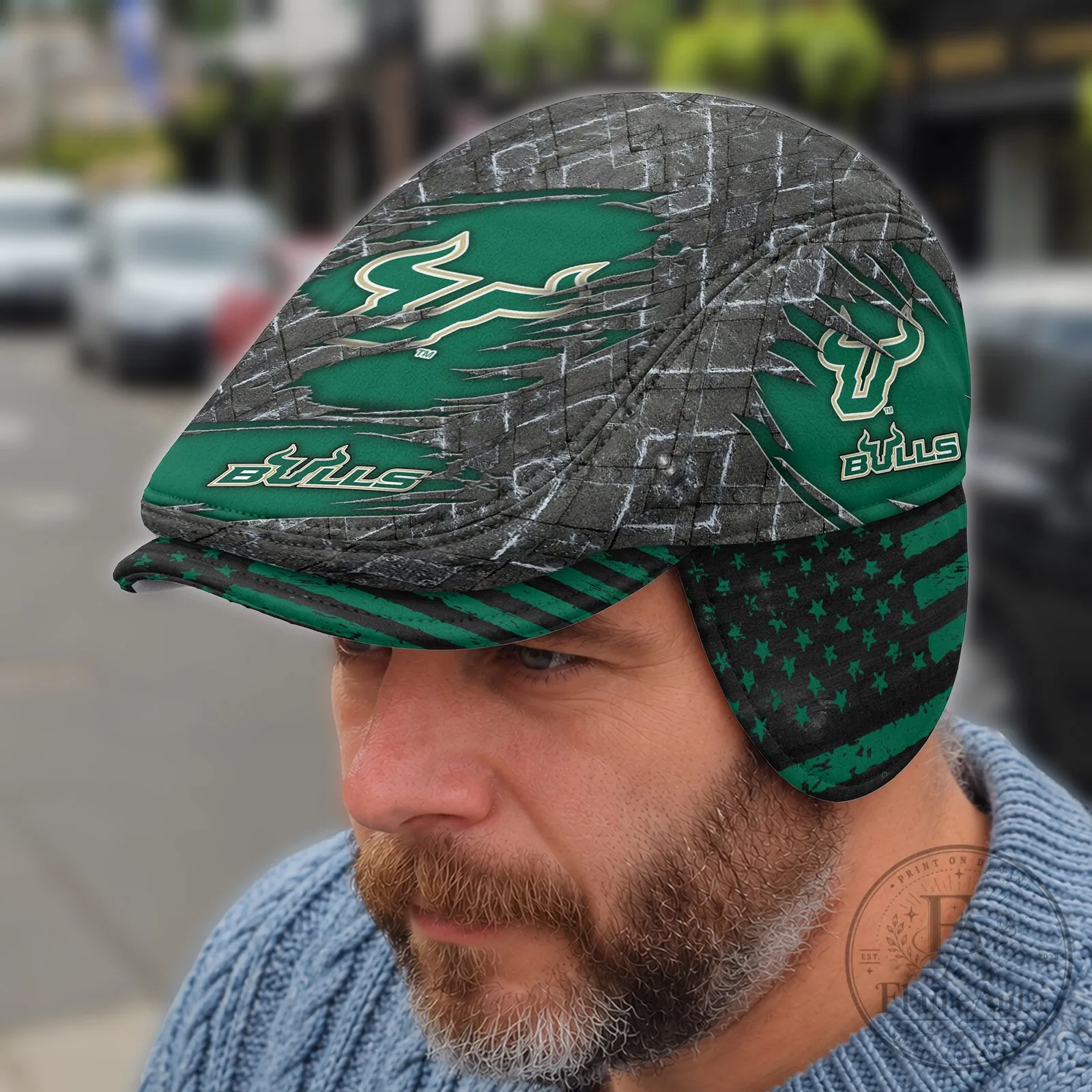 NCAA Flat Cap with Foldable Ear Flaps for South Florida Bulls