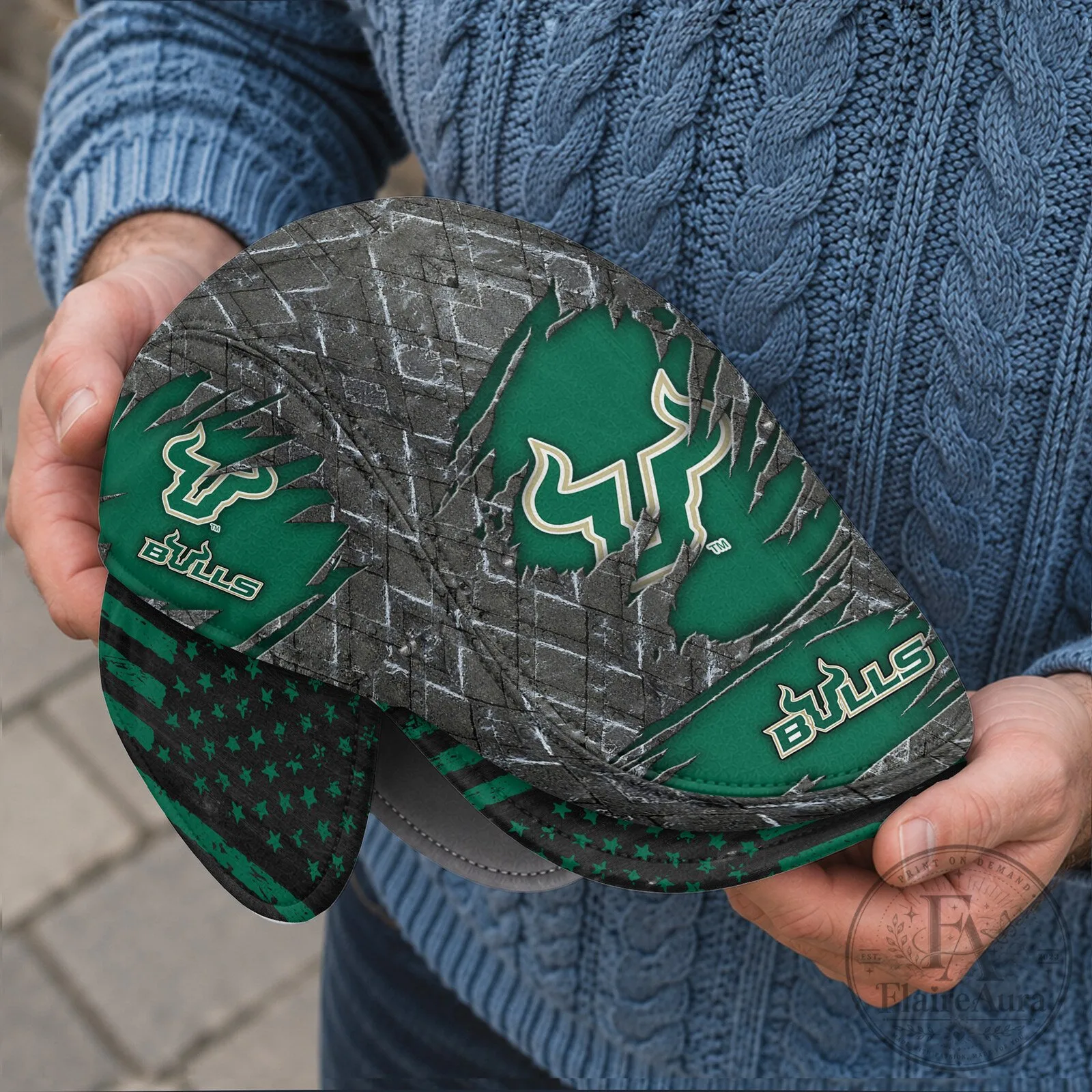 NCAA Flat Cap with Foldable Ear Flaps for South Florida Bulls 6 NCAA Flat Cap with Foldable Ear Flaps for South Florida Bulls