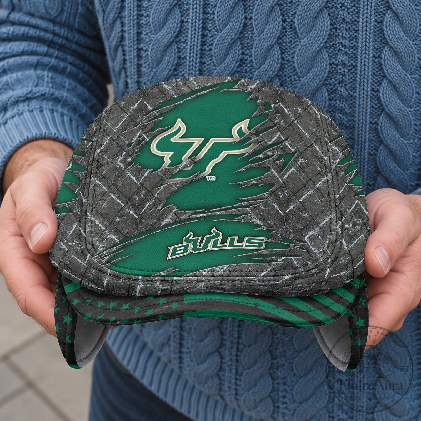 NCAA Flat Cap with Foldable Ear Flaps for South Florida Bulls 7 NCAA Flat Cap with Foldable Ear Flaps for South Florida Bulls