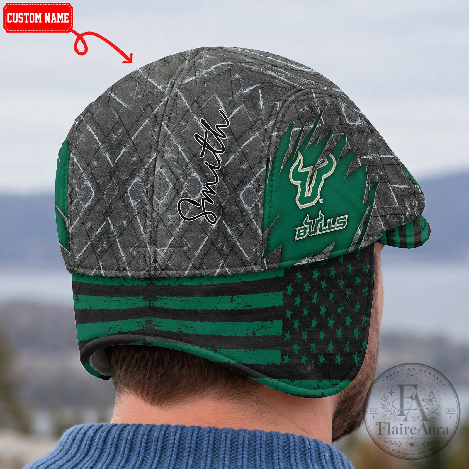NCAA Flat Cap with Foldable Ear Flaps for South Florida Bulls 8 NCAA Flat Cap with Foldable Ear Flaps for South Florida Bulls