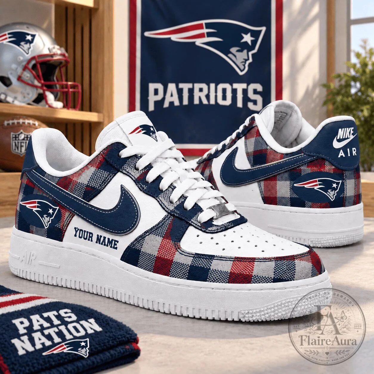 New England Patriots Plaid Pattern Personalized Low Top Air Force Shoes