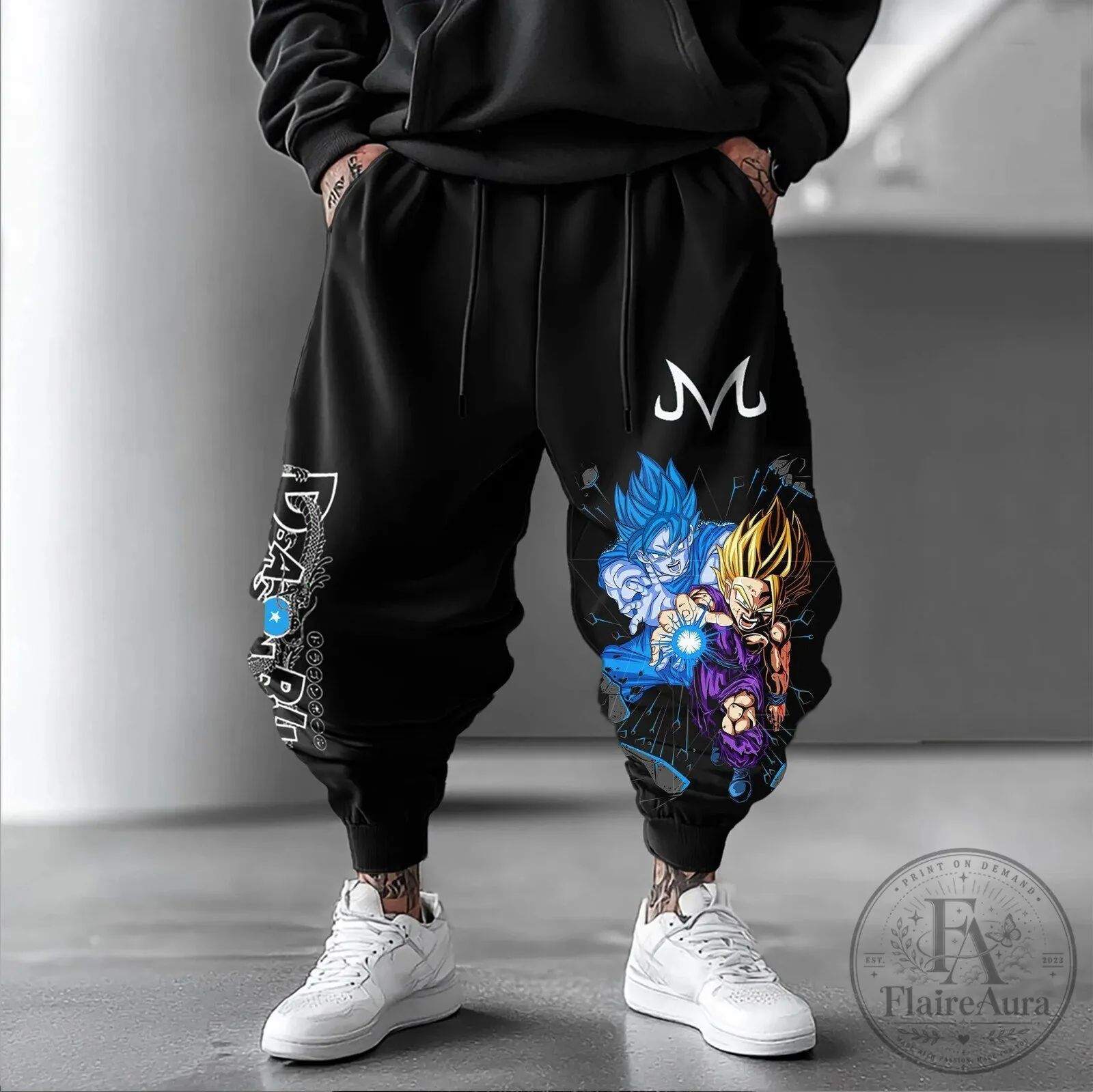 Dragon Ball Z Goku Super Saiyan Blue and Gold Anime Harem Pants