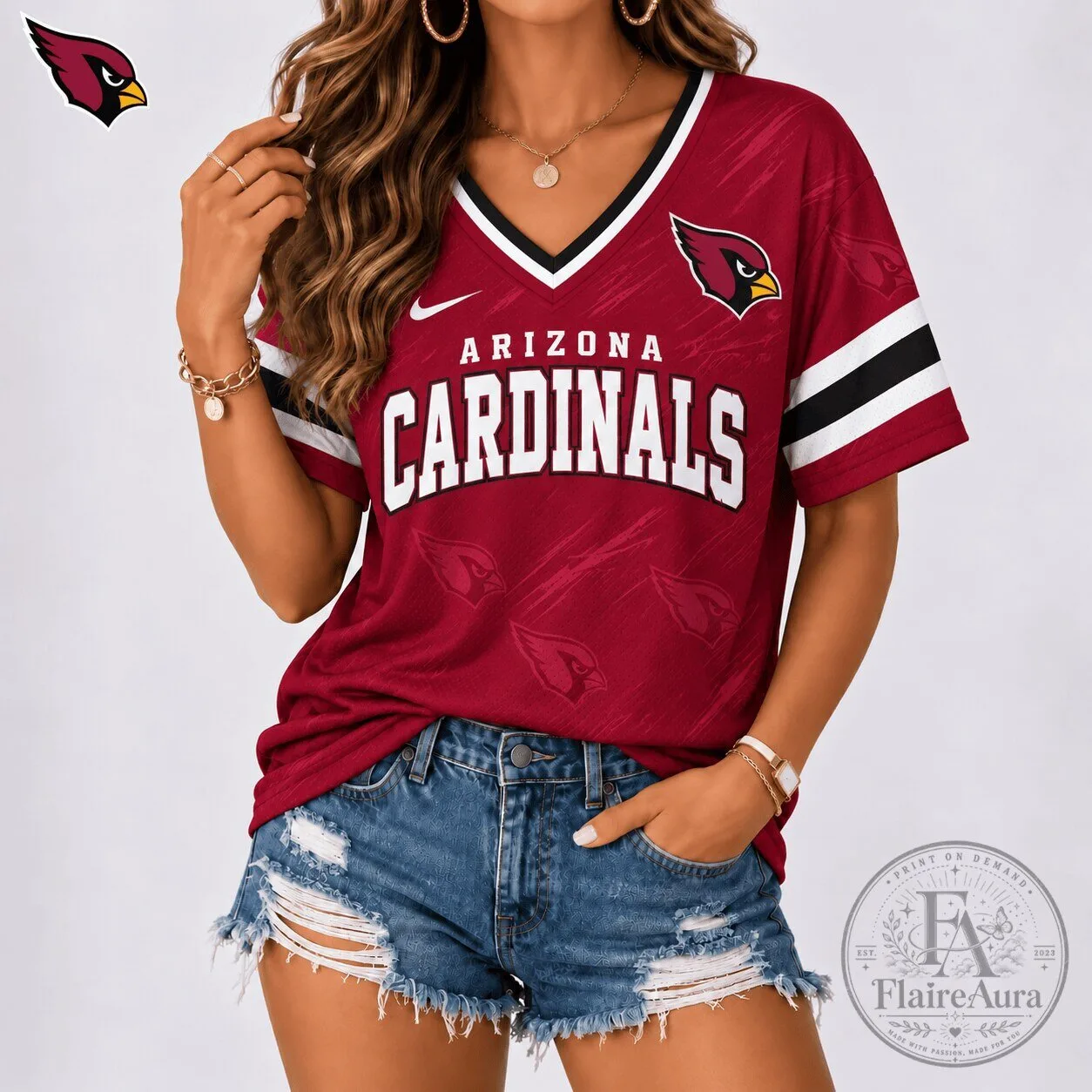 Arizona Cardinals Women's Football Team Spirit V-Neck T-Shirt