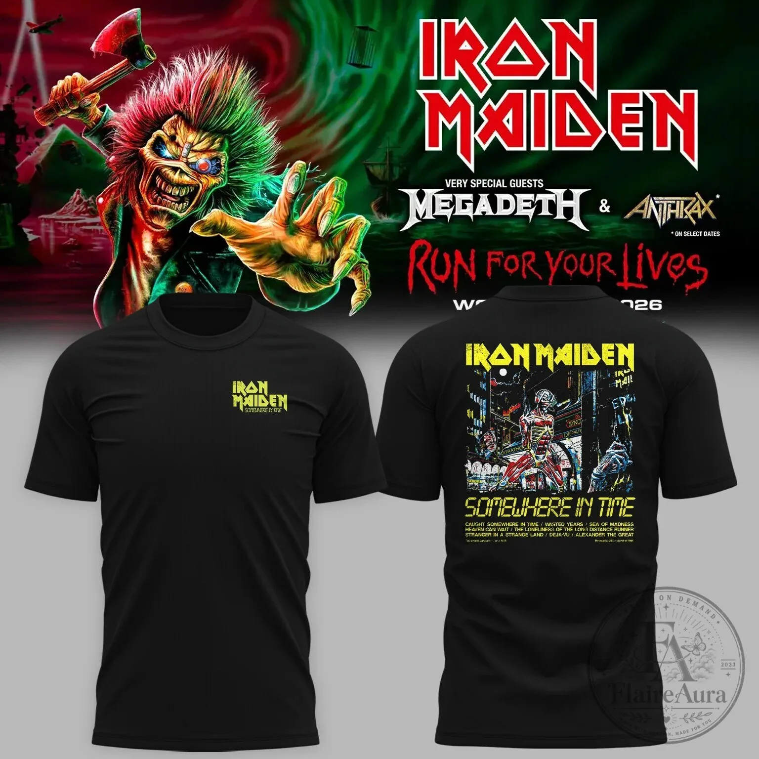 Iron Maiden Somewhere In Time Album Art Heavy Metal Band Music T-Shirt
