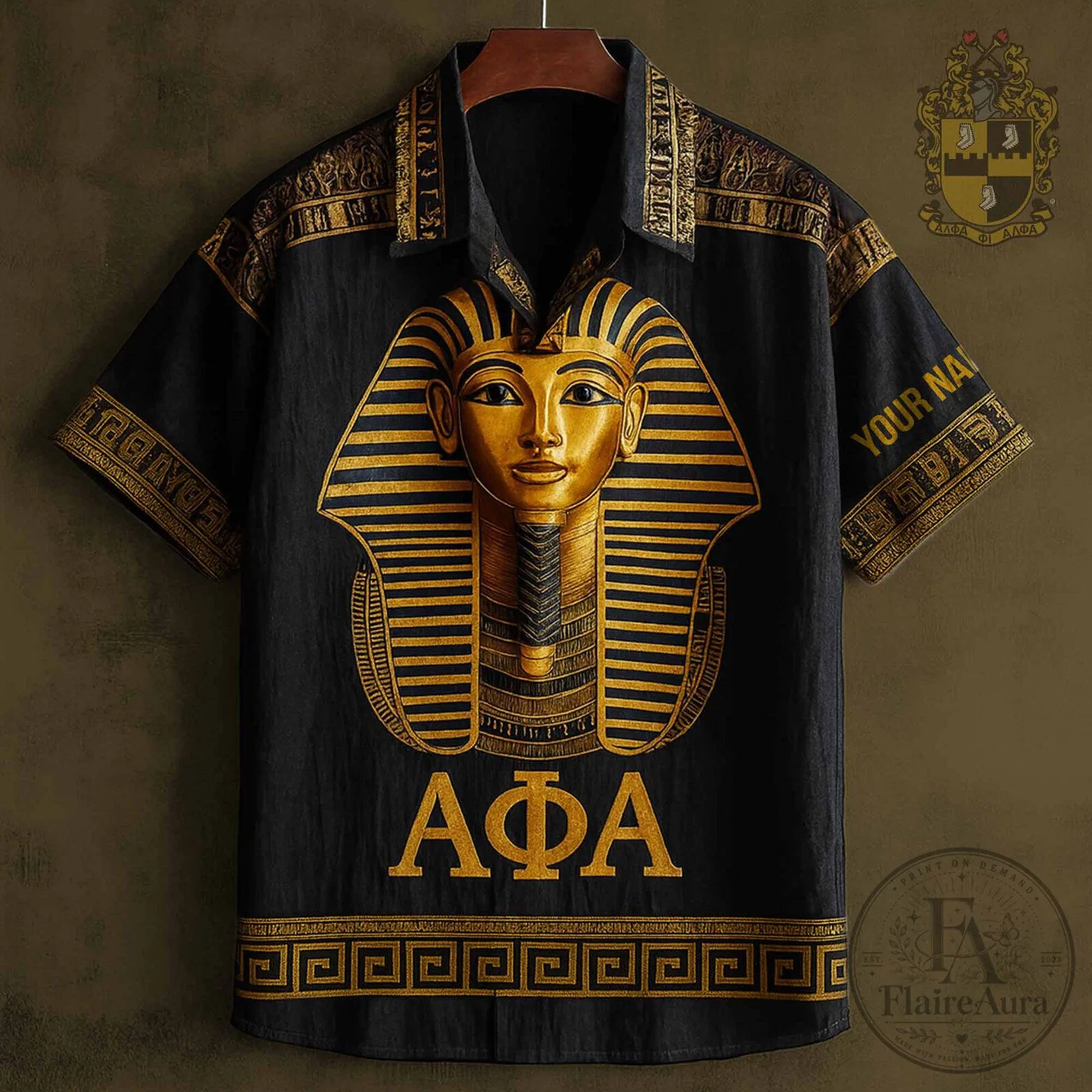 Alpha Phi Alpha Pharaoh Egyptian King Tut Golden Hawaiian Shirt