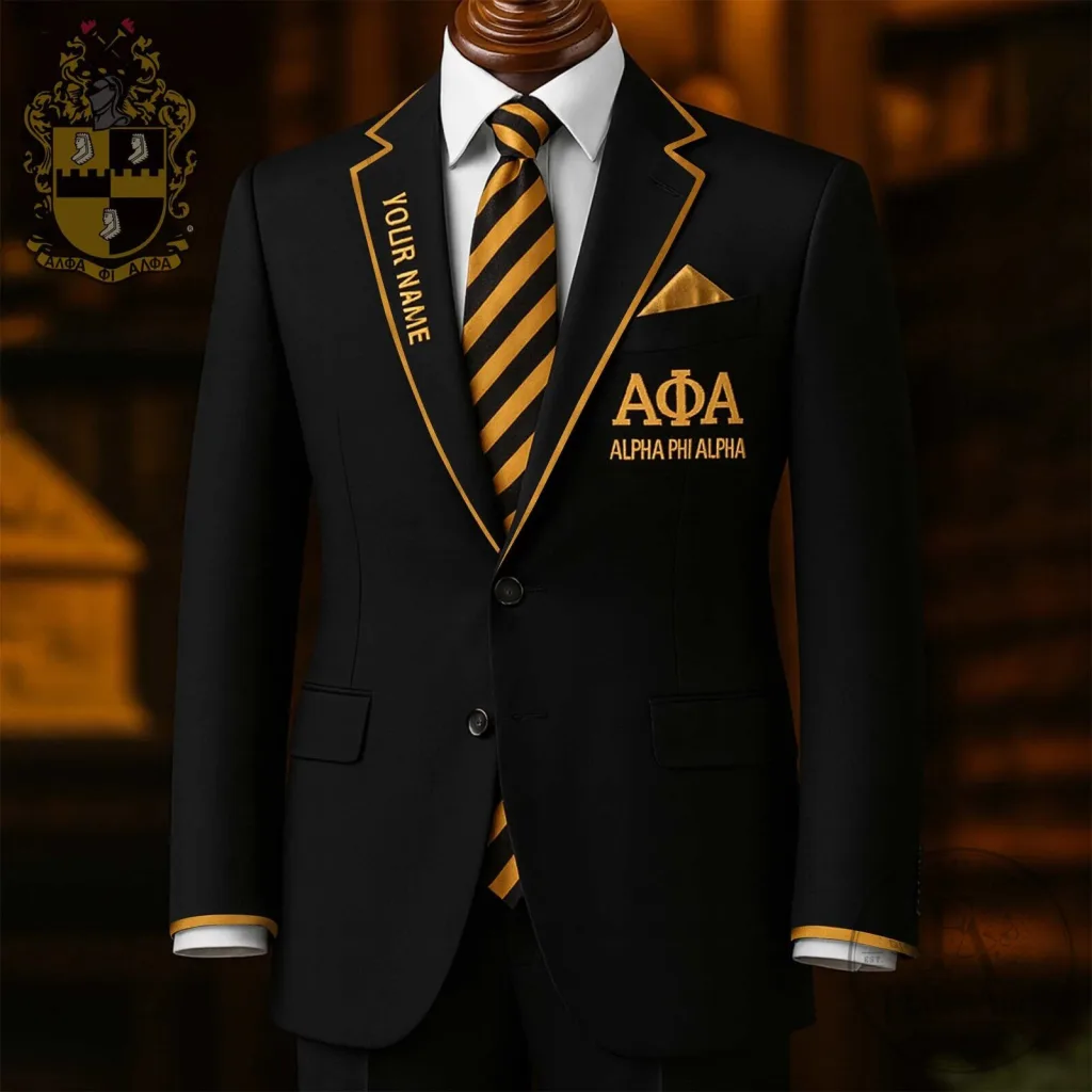 Alpha Phi Alpha Fraternity Incorporated Black and Gold Men's Suit Jacket