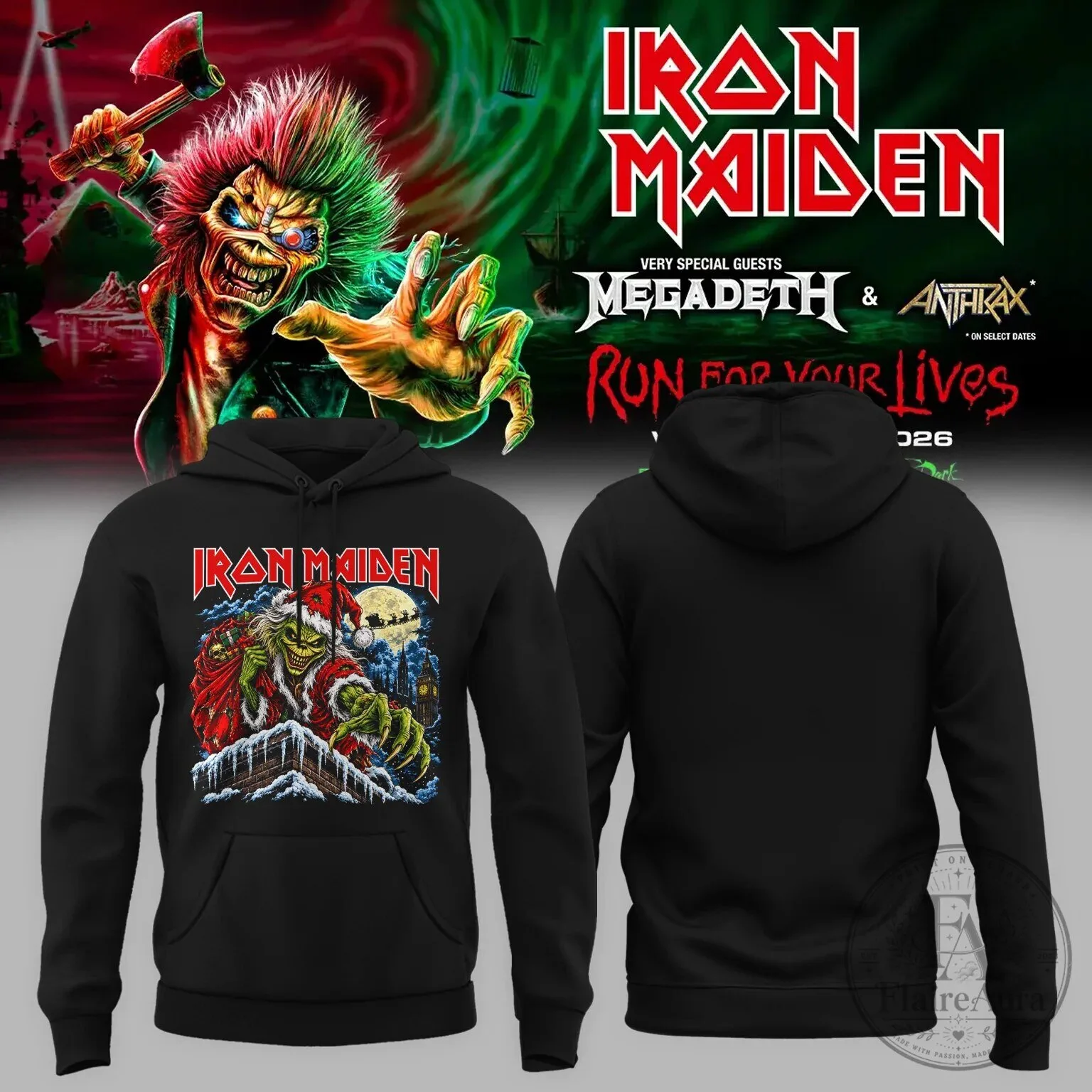 Iron Maiden Eddie The Number Of The Beast Christmas Grinch Black Hoodie