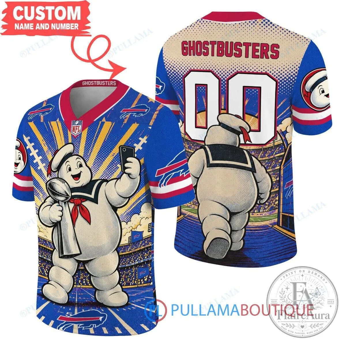 Buffalo Bills Ghostbusters Stay Puft Marshmallow Man Football Jersey