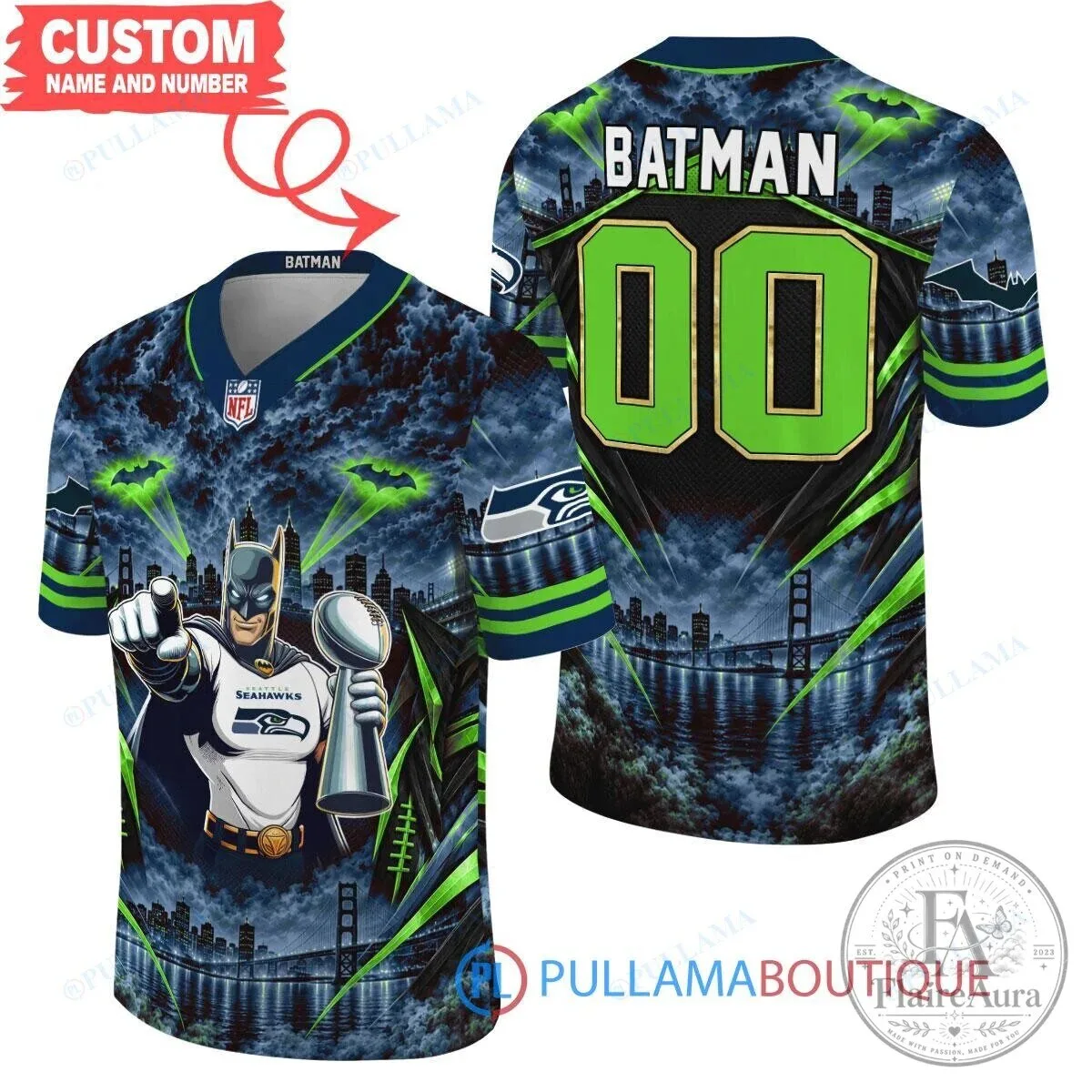 Seattle Seahawks Batman Super Bowl Trophy Custom Football Jersey
