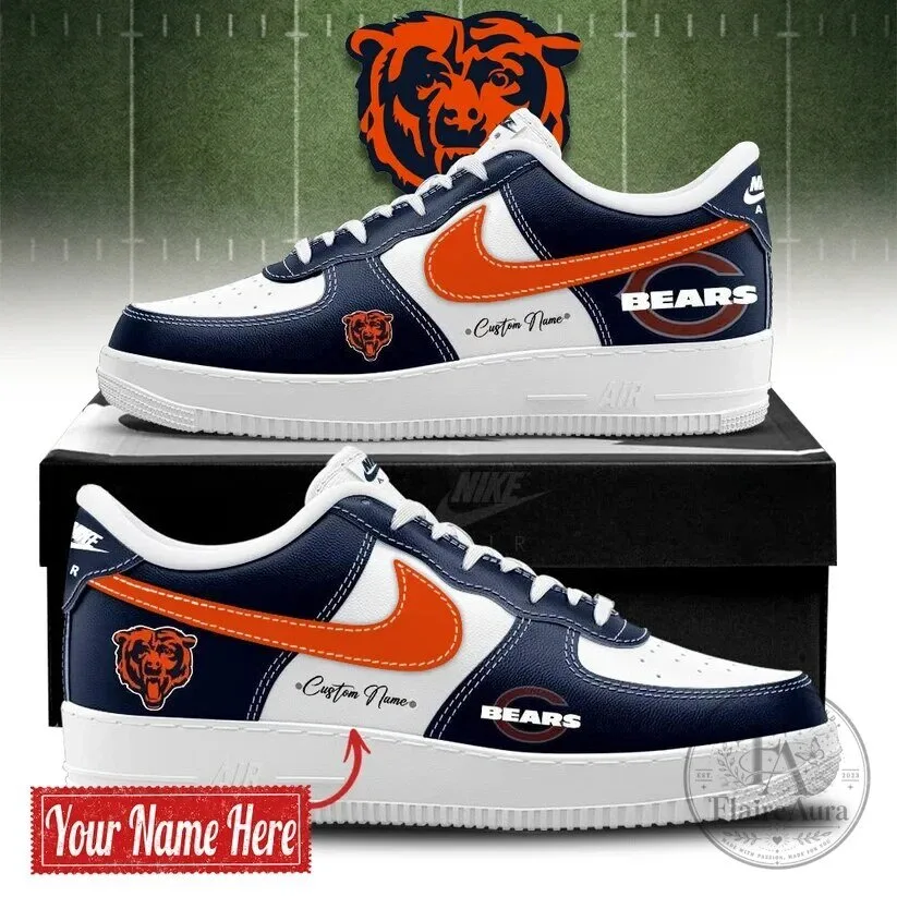 Chicago Bears Custom Name White Orange Blue Sneakers