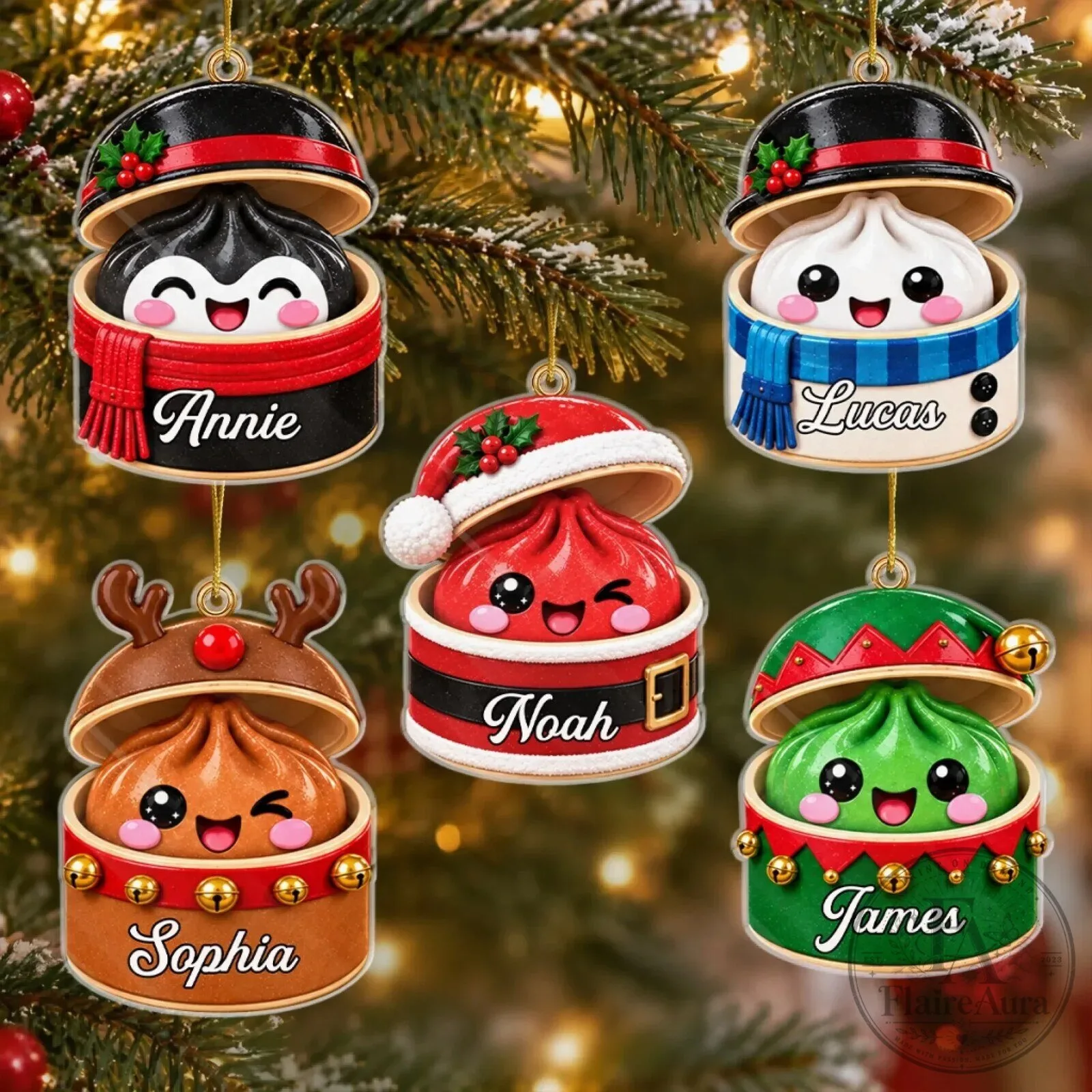 Personalized Dumpling Holiday Cheer Christmas Tree Ornament