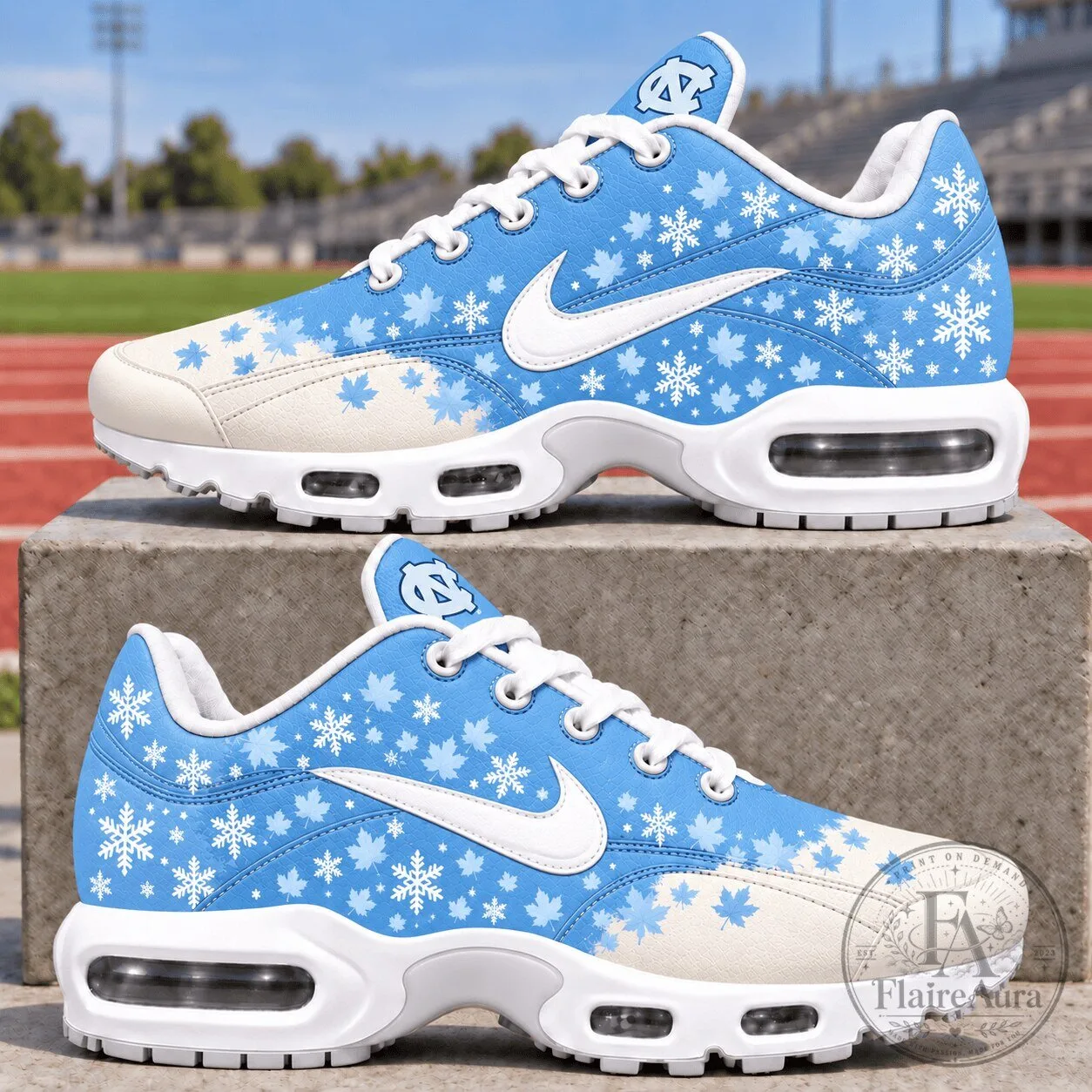 North Carolina Tar Heels Winter Maple Leaf and Snowflake Pattern Shoes