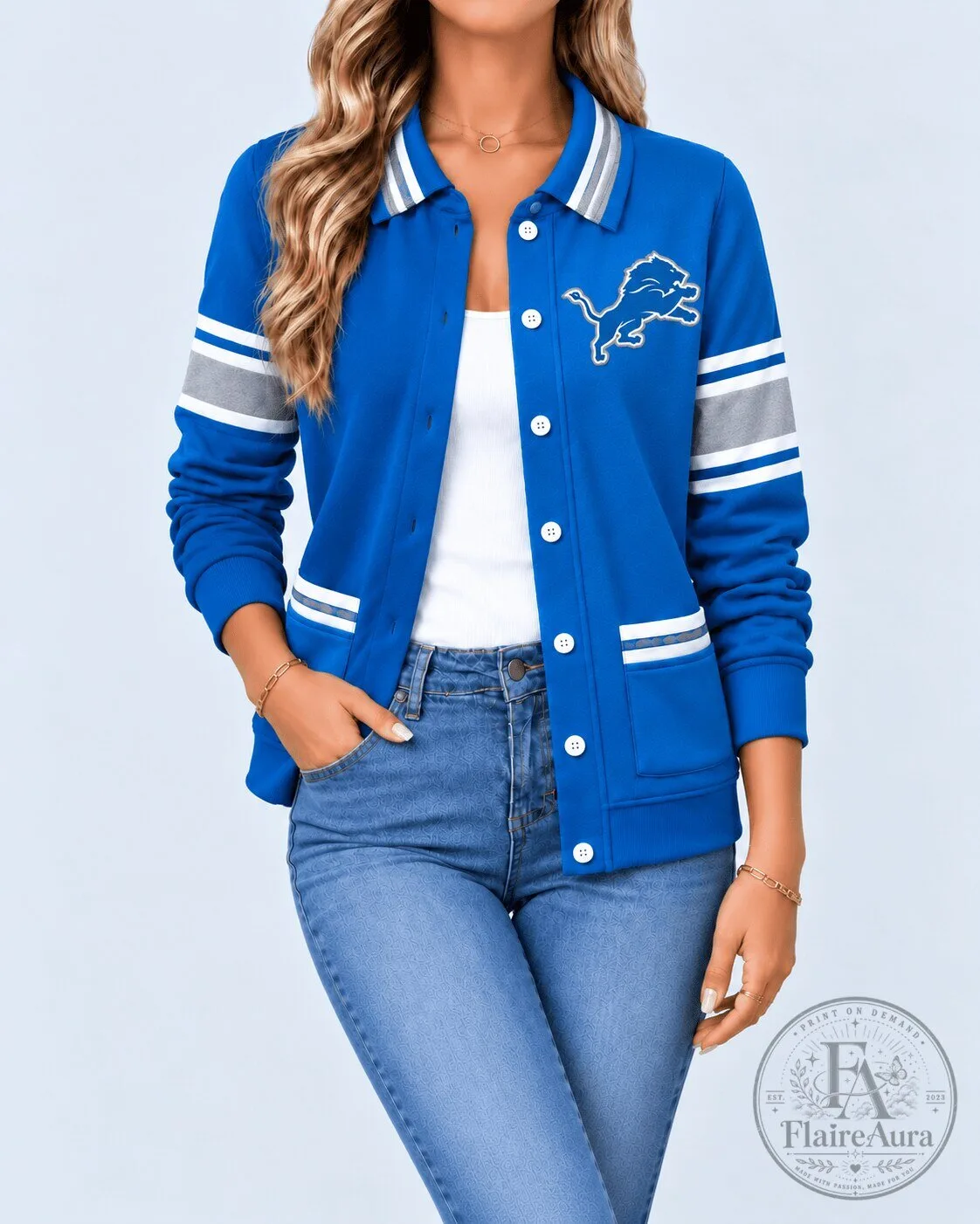 Detroit Lions Women's Varsity Full-Snap Button-Up Jacket