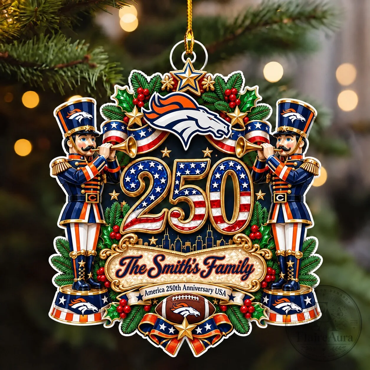 Denver Broncos NFL 250th America Anniversary Christmas Ornament