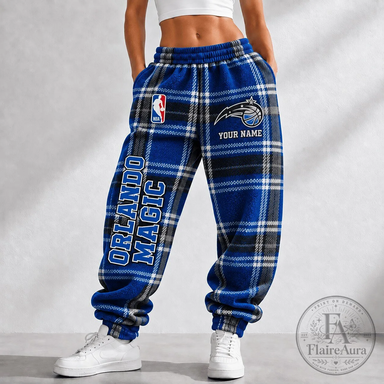 Orlando Magic NBA Plaid Custom Name Jogger Pants for Basketball Fans