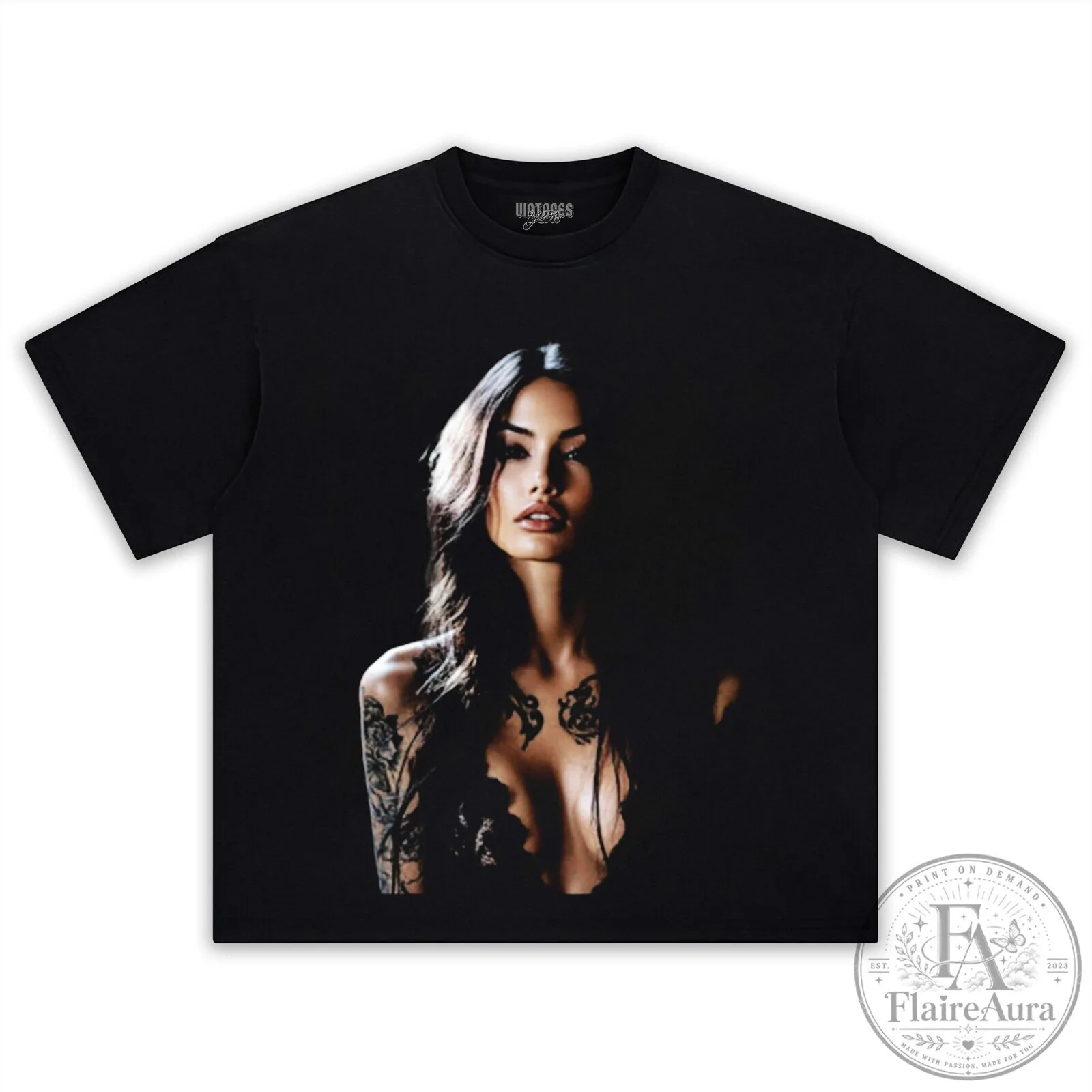 Megan Fox Portrait Black Graphic T-Shirt for Women