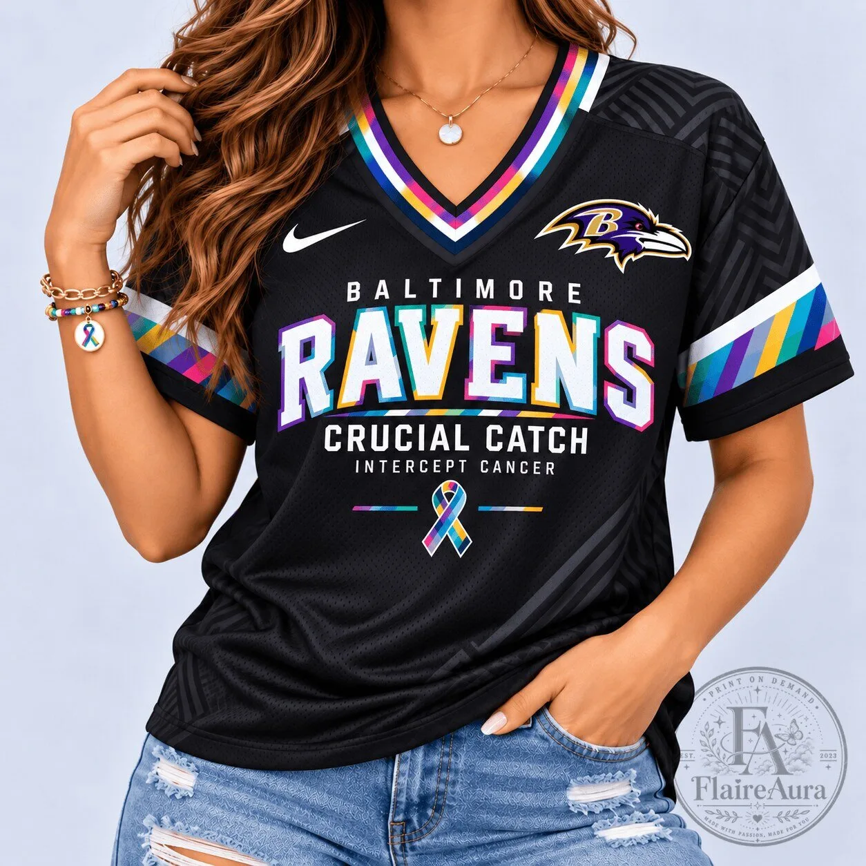 Baltimore Ravens Crucial Catch Intercept Cancer NFL Football Jersey