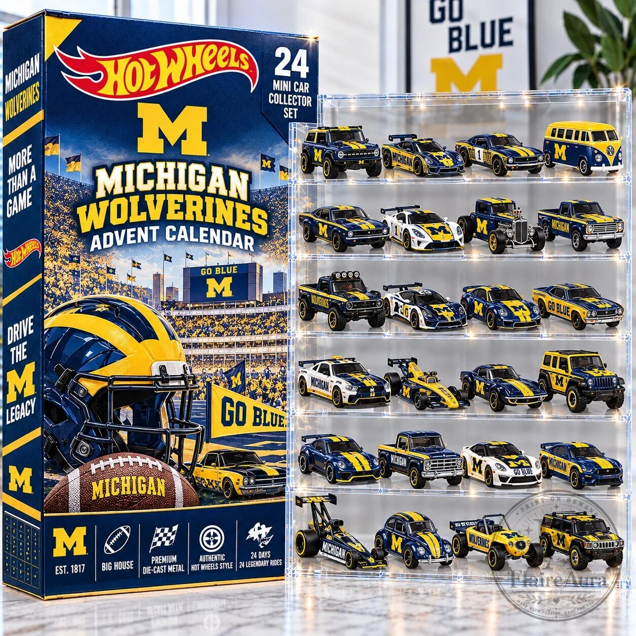 Michigan Wolverines Hot Wheels 24 Mini Car Collector Set Advent Calendar