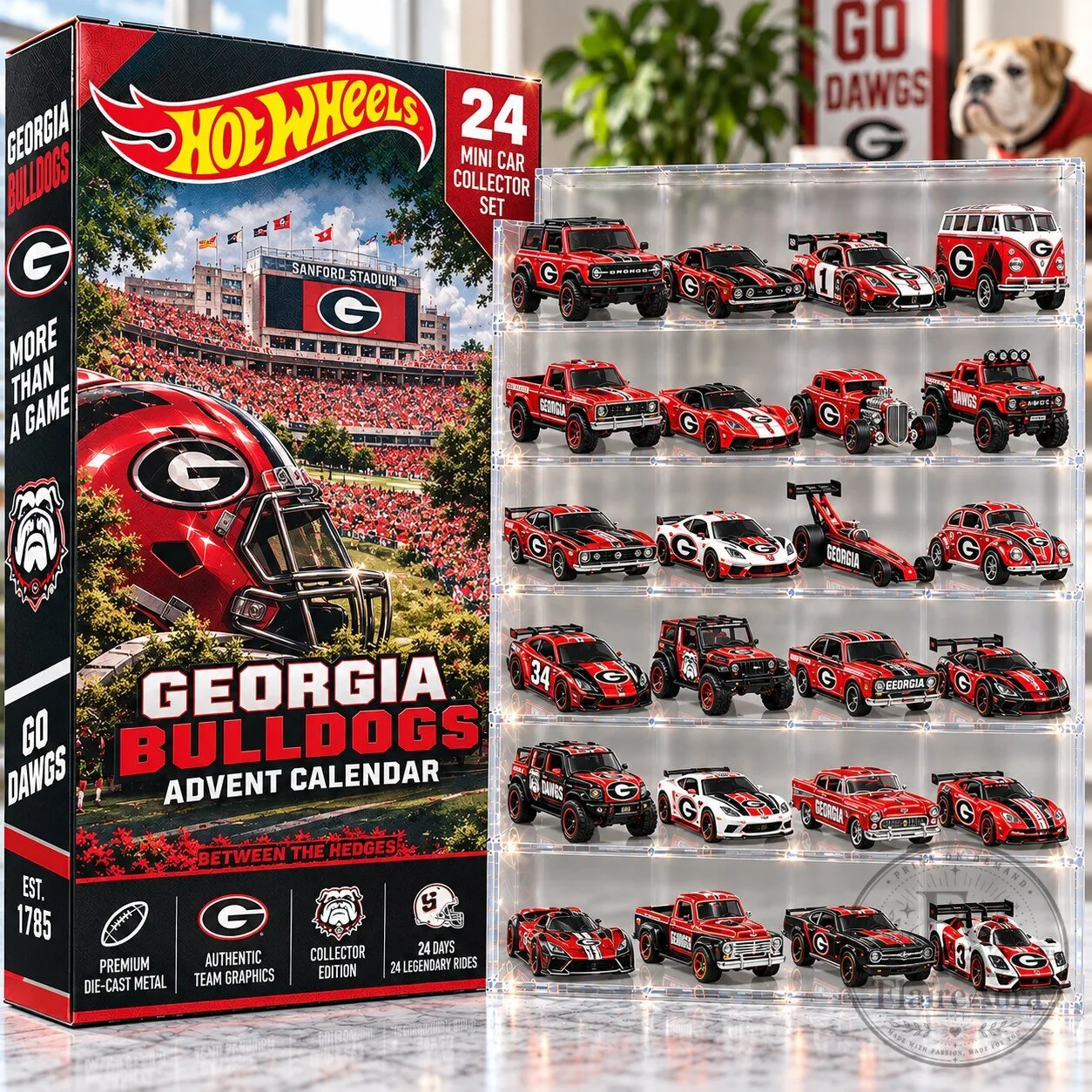 Georgia Bulldogs Hot Wheels Advent Calendar 24 Mini Car Collector Set