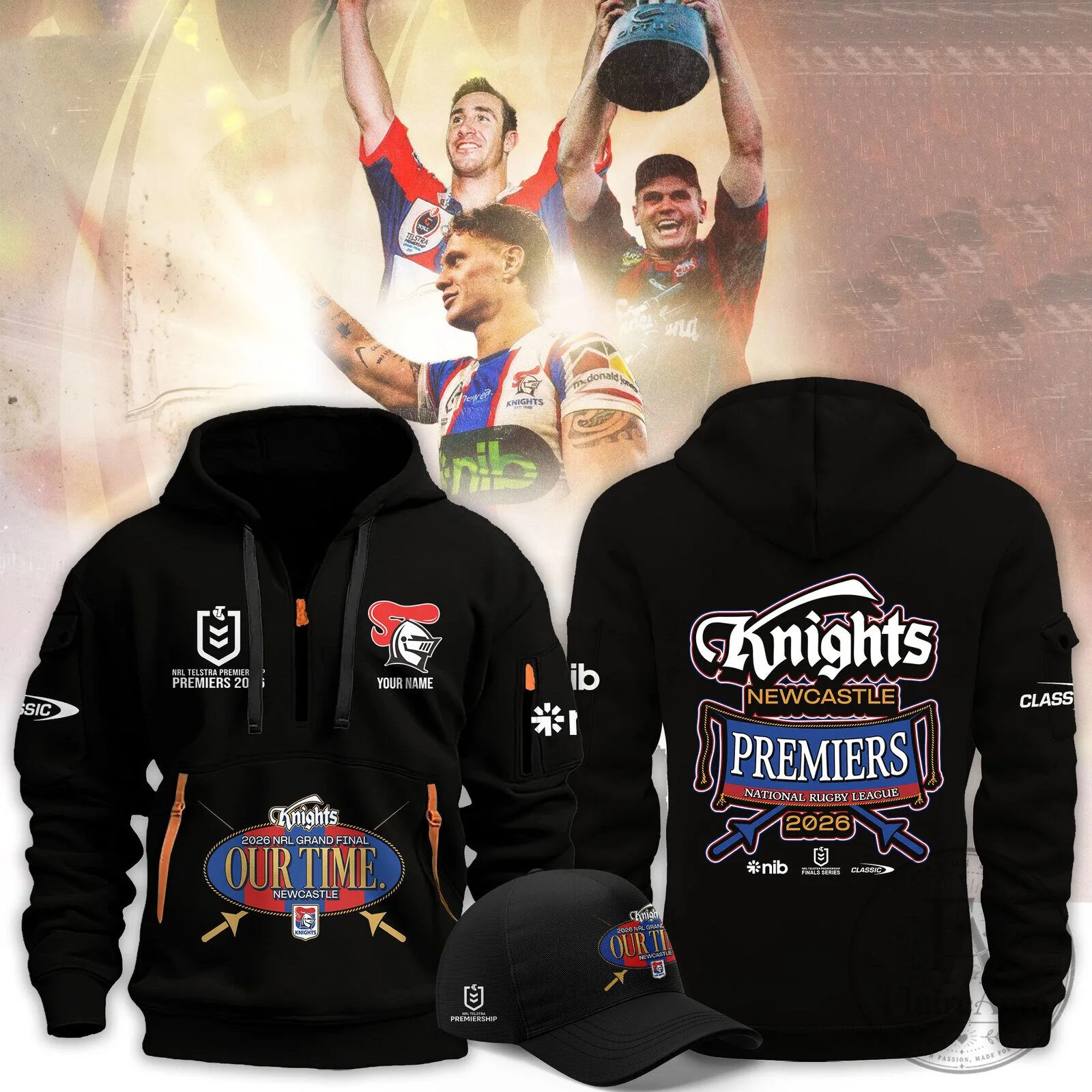 Newcastle Knights National Rugby League Premiers 2026 Our Time Custom Hoodie