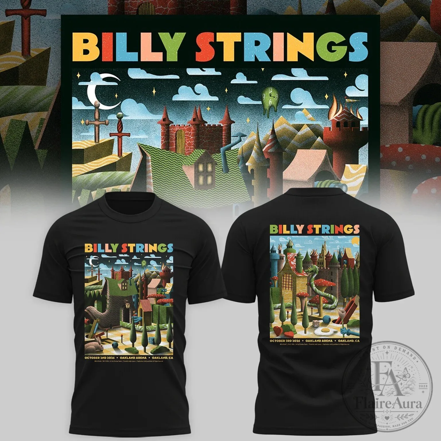 Billy Strings Oakland Arena Tour 2023 Concert Black Graphic T-Shirt