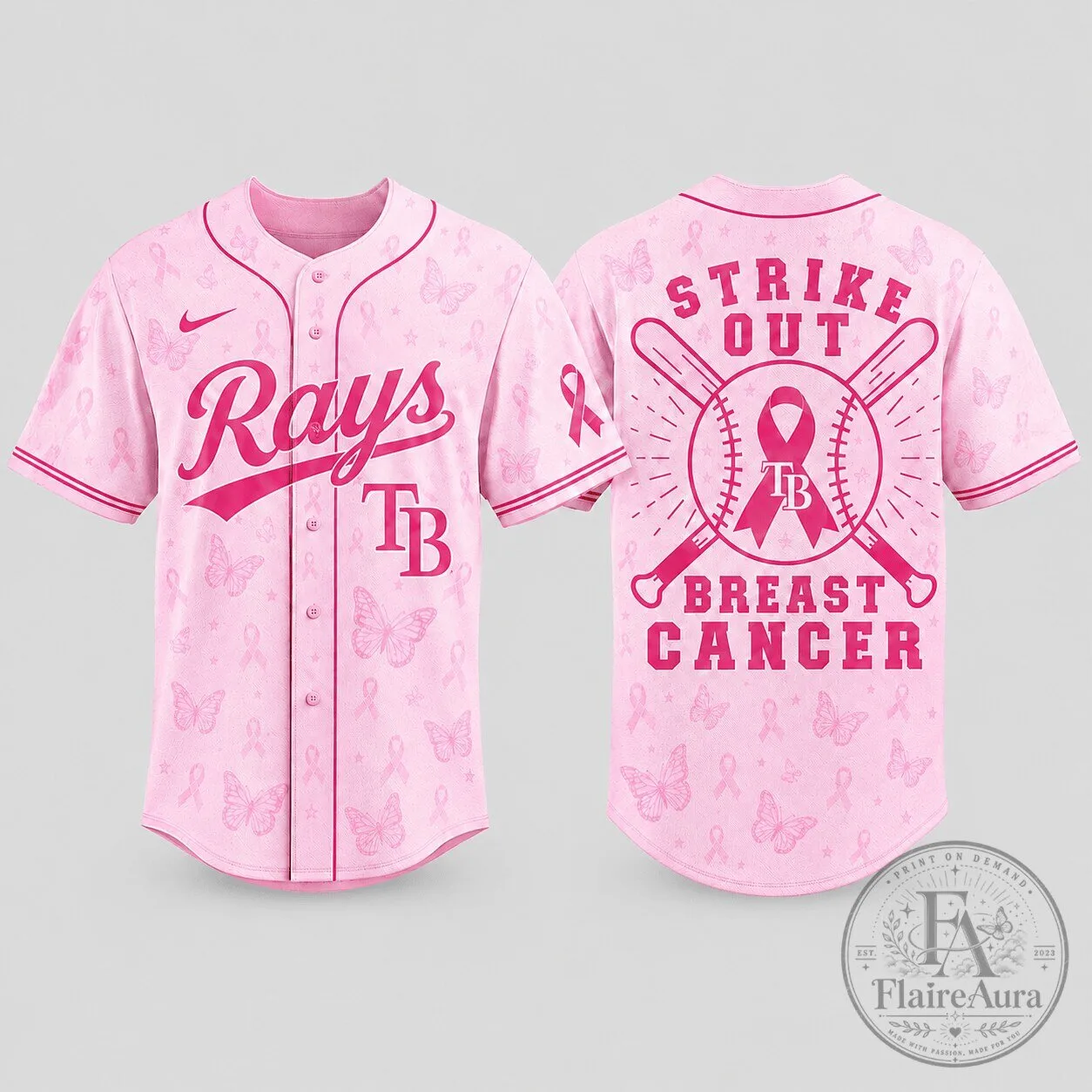 Tampa Bay Rays Baseball Jersey Pink Ribbon Breast Cancer Awareness