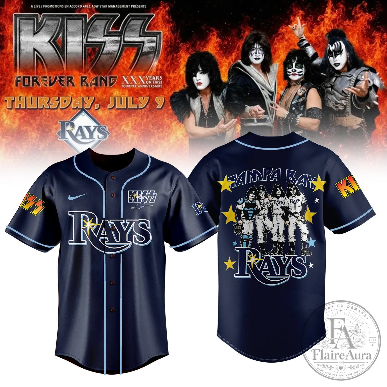 Limited Editon Rays x KISS Forever Band Tour 2026 Baseball Jersey