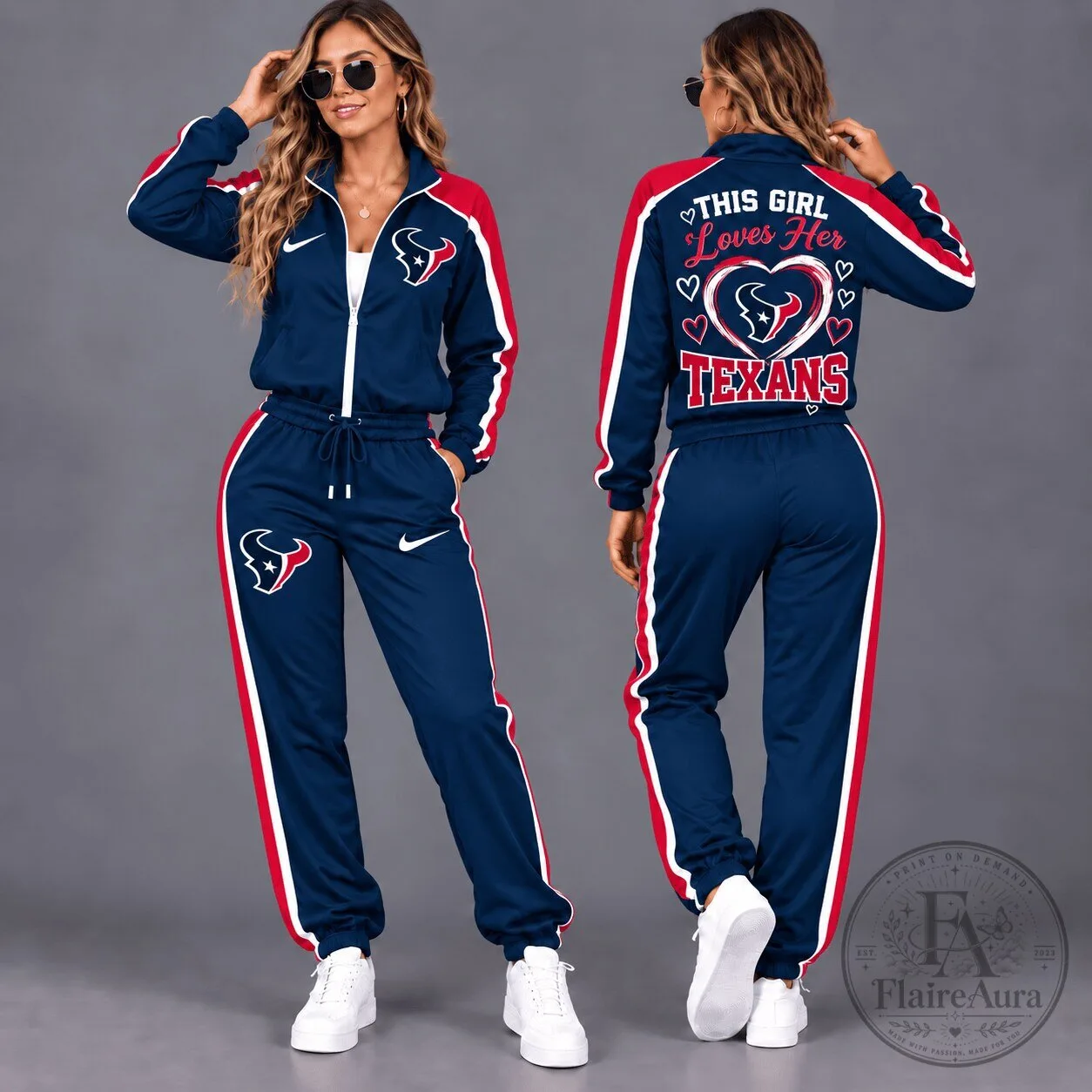 Houston Texans Women's Full Zip Tracksuit Set with Team Logo and Slogan