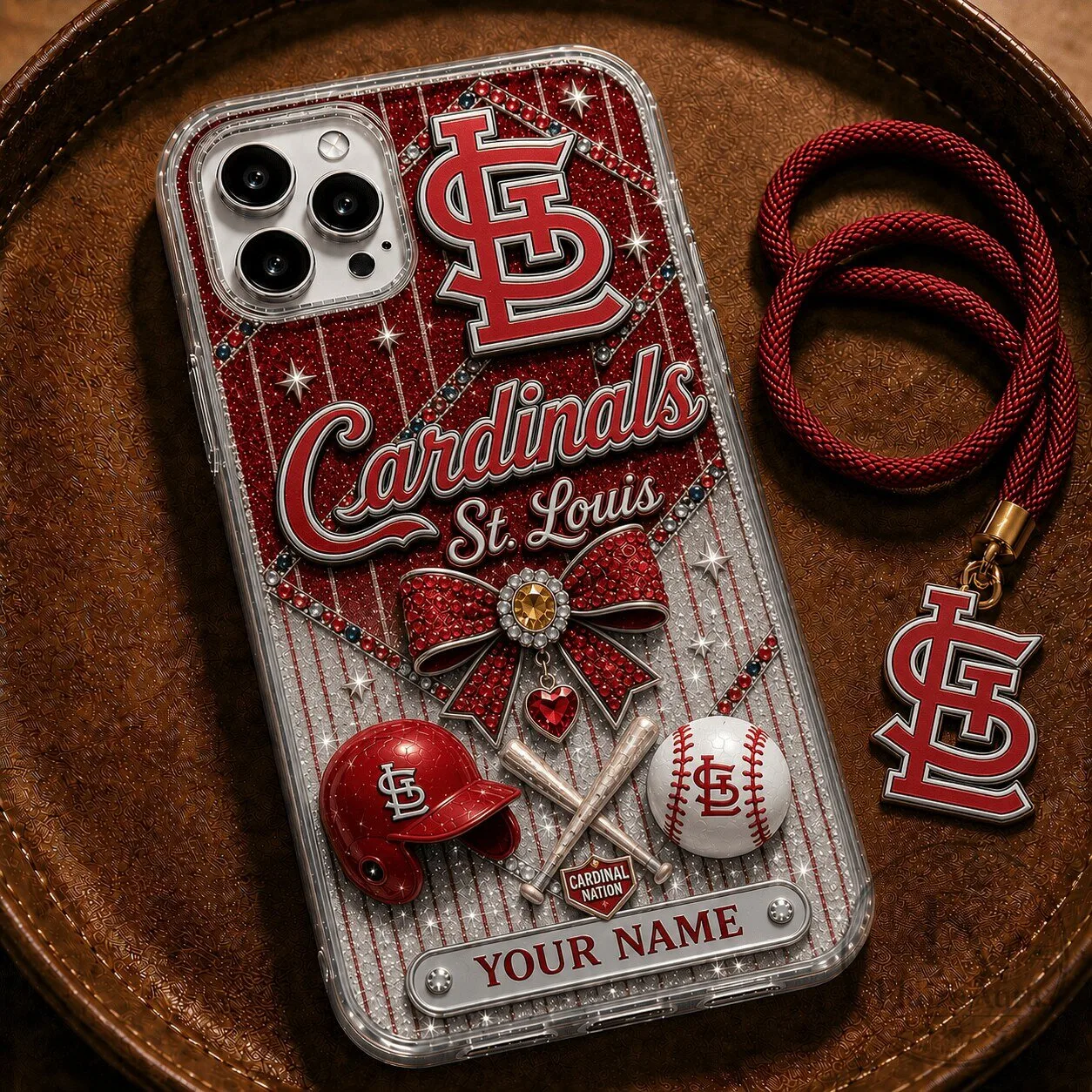 St. Louis Cardinals Baseball Fan Custom Name Phone Case with Glitter Design