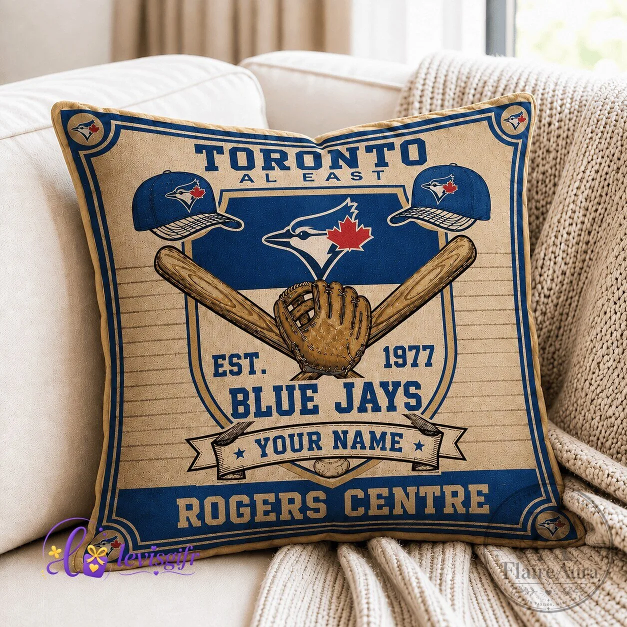 Toronto Blue Jays Baseball Team Vintage Logo Throw Pillow for Home Decor