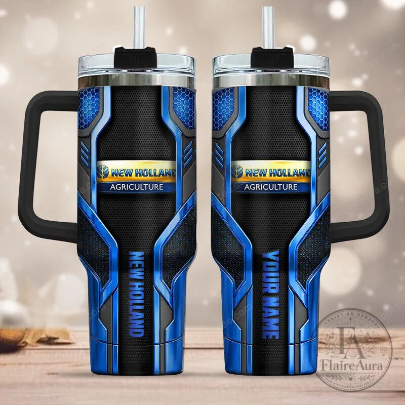 New Holland Agriculture Blue Tech Pattern Personalized Insulated Tumbler