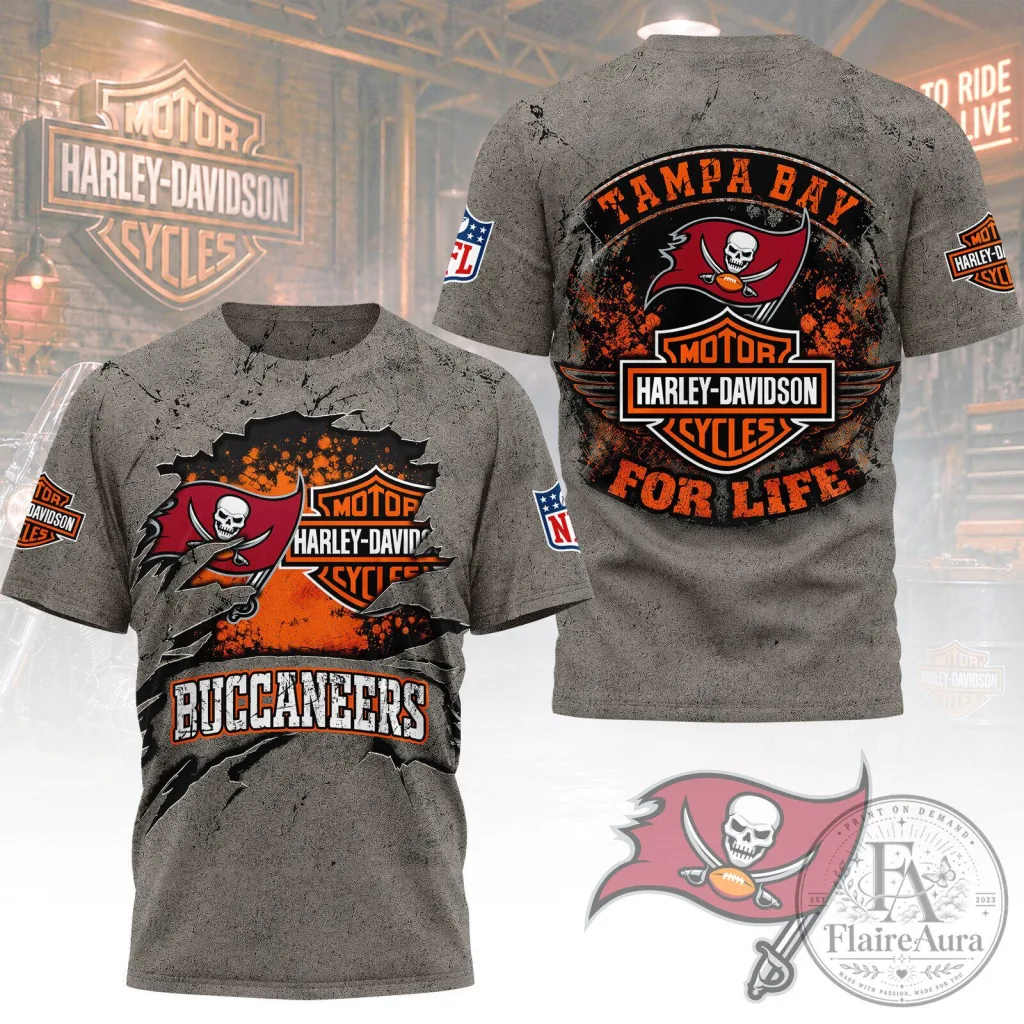 Tampa Bay Buccaneers Harley Davidson For Life Motorcycle Fan T-Shirt