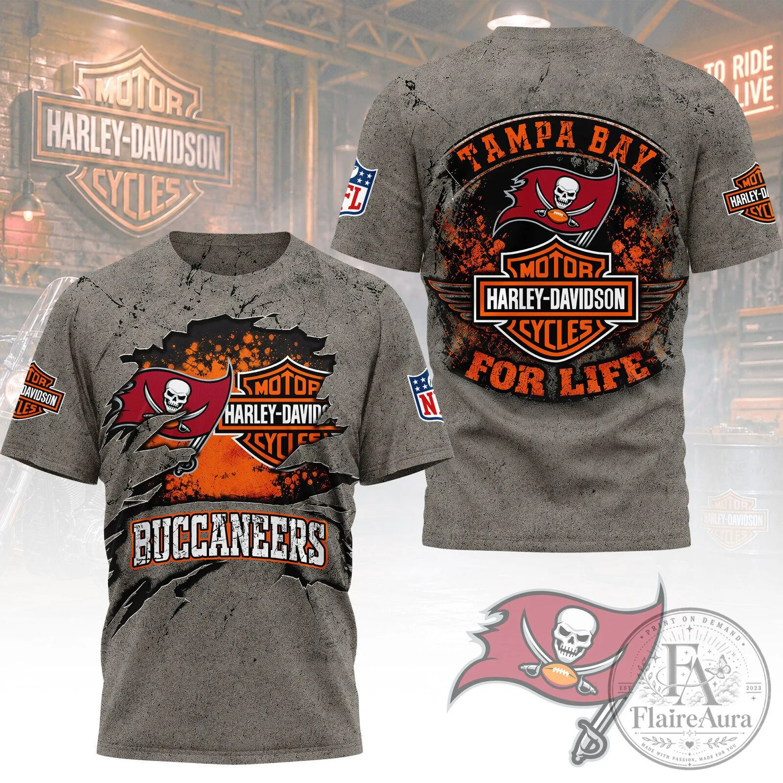 Tampa Bay Buccaneers Harley Davidson For Life Motorcycle Fan T-Shirt