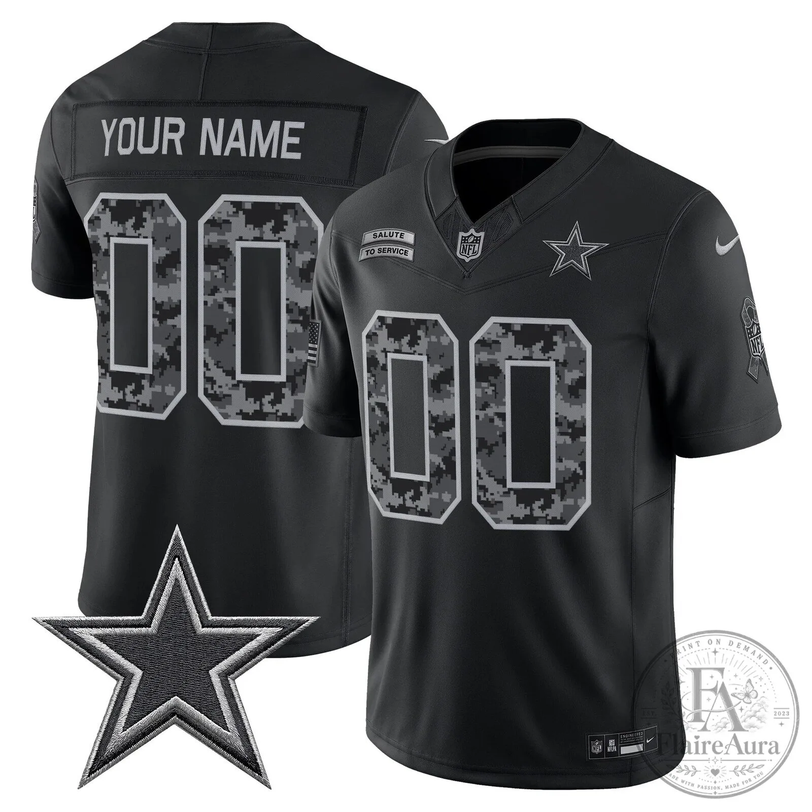 Dallas Cowboys Salute To Service Black Digital Camo Custom Football Jersey