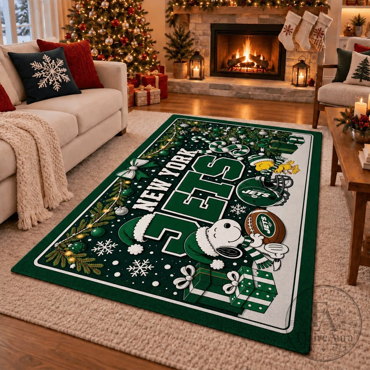 New York Jets Snoopy Christmas Holiday Season Area Rug