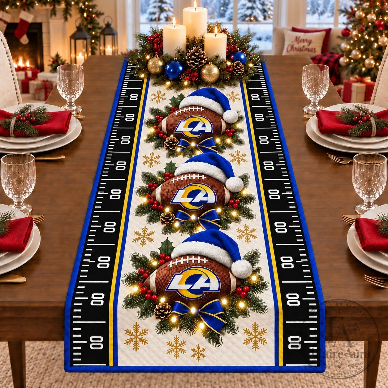 Los Angeles Rams Christmas Football Field Table Runner