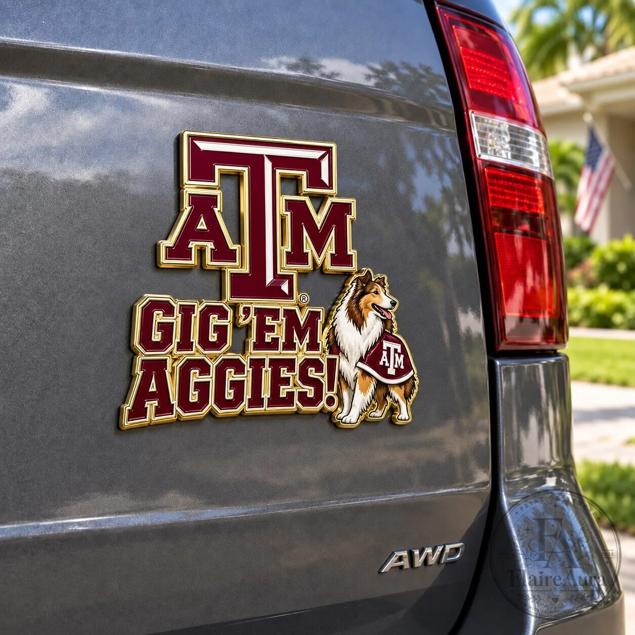Texas A&M Aggies Gig 'Em Aggies Collie Dog Car Decal Sticker