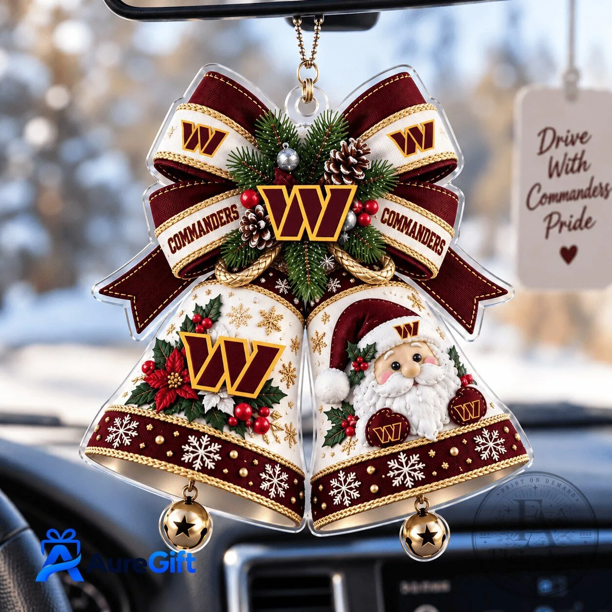 Washington Commanders NFL Christmas Bells Acrylic Car Ornament