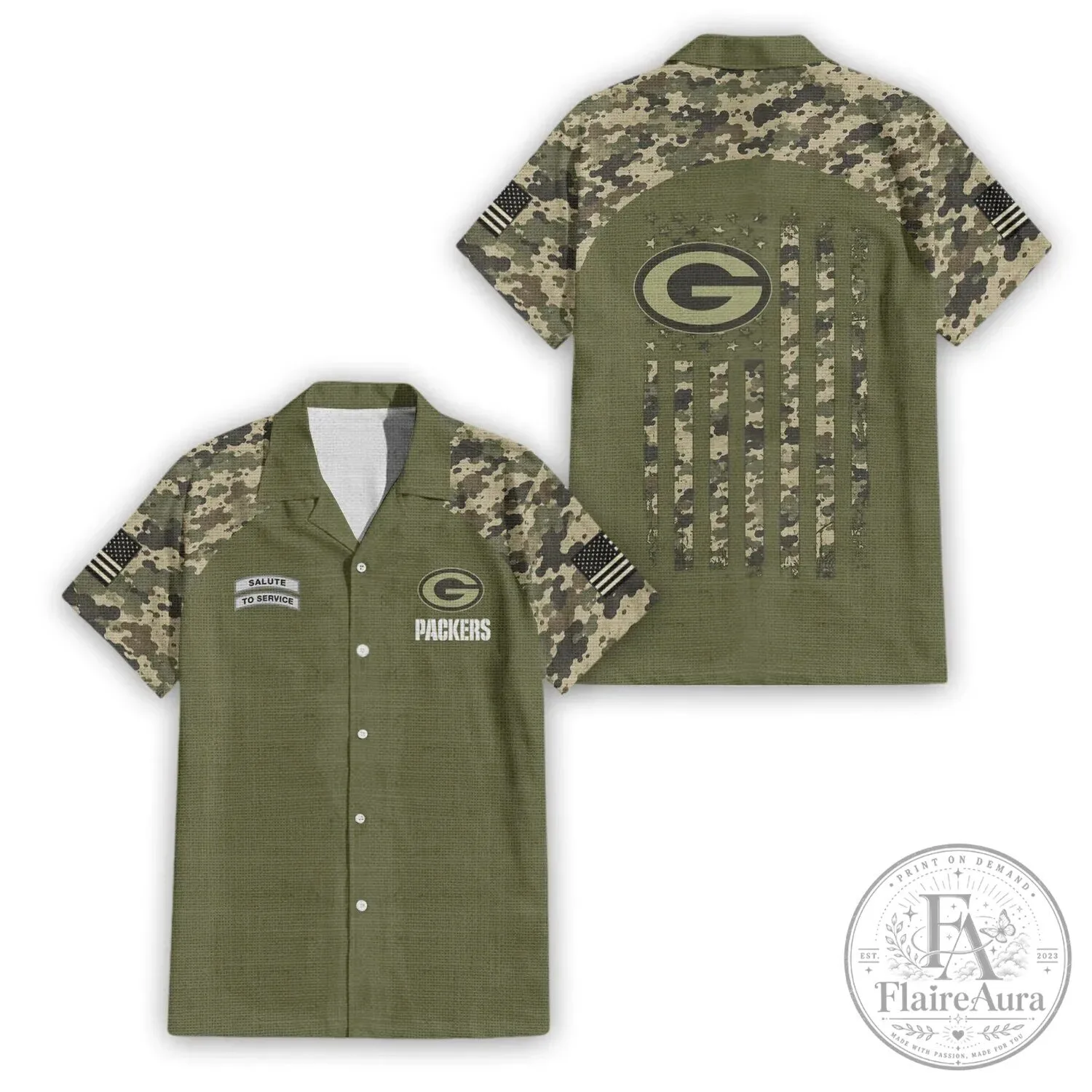 Green Bay Packers Salute To Service Camouflage Hawaiian Shirt